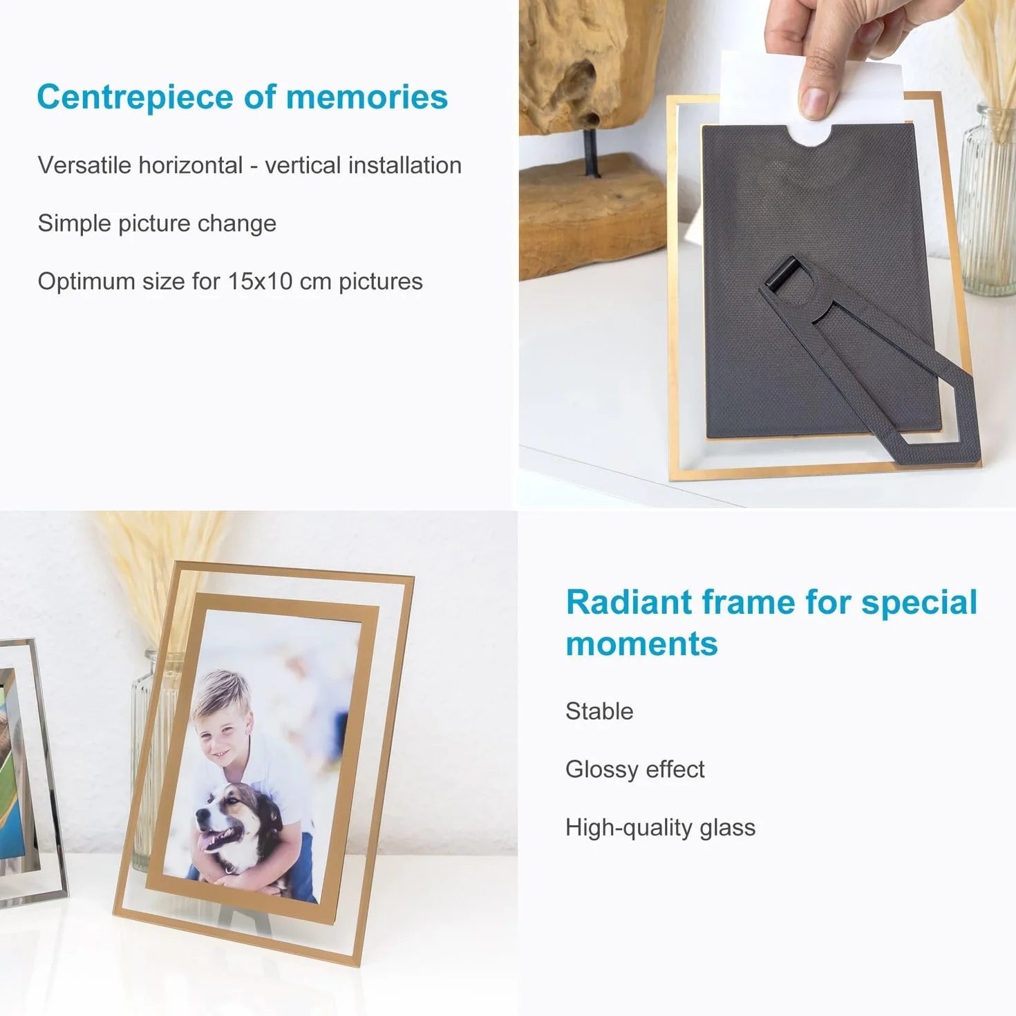 Intirilife szklana ramka na zdjęcia w kolorze złotym - 15x10 cm na zdjęcia i obrazki - do zdjęć niemowlęcych, rodzinnych, ślubnych - odpowiedni prezent na specjalne okazje