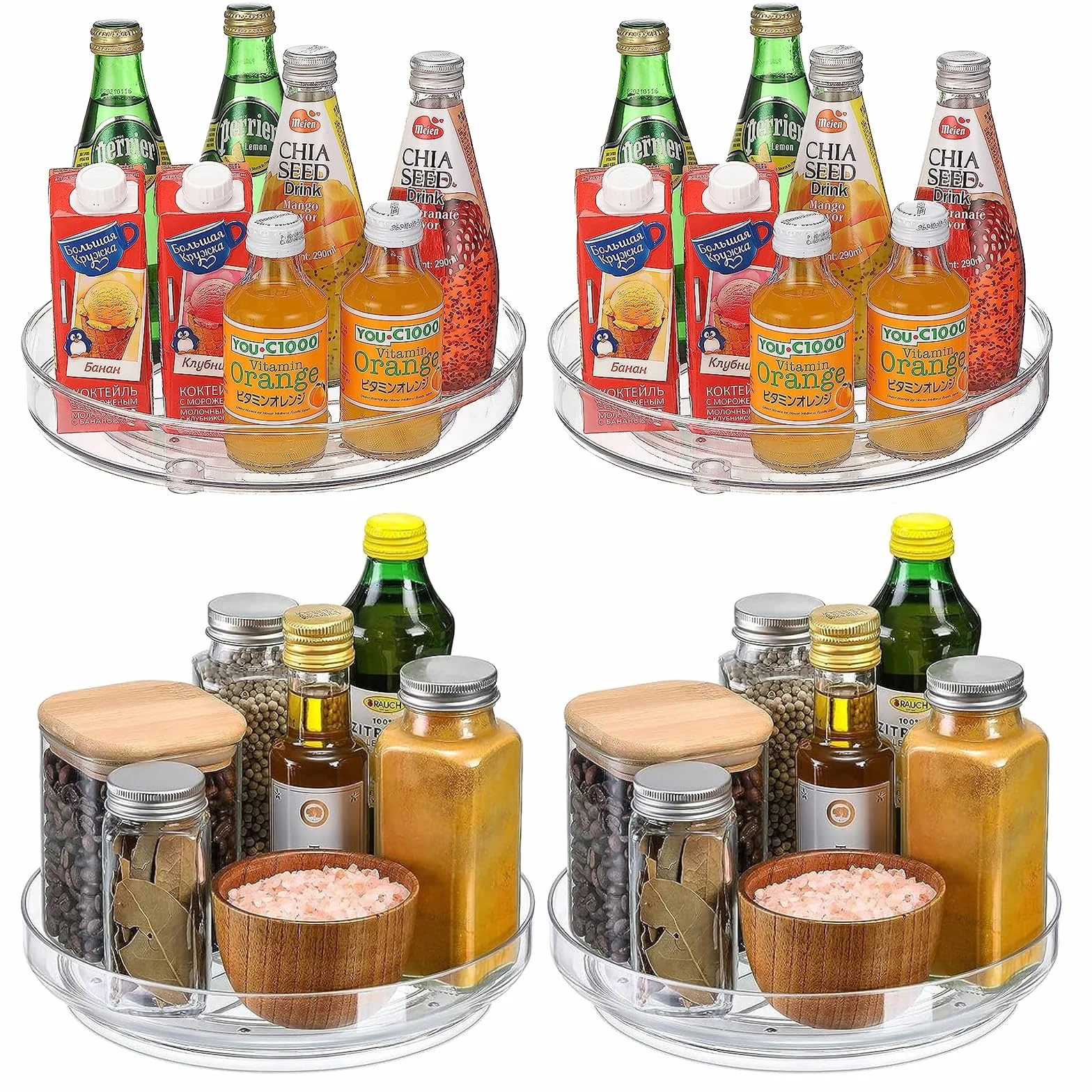 DAJAVE 4 sztuki talerz obrotowy lodówka, Lazy Susan talerz obrotowy organizer, 360° obrotowy organizer talerz obrotowy lodówka do pojemników na zapasy i przyprawy szafka kuchenna (2x27+2x23,5cm)