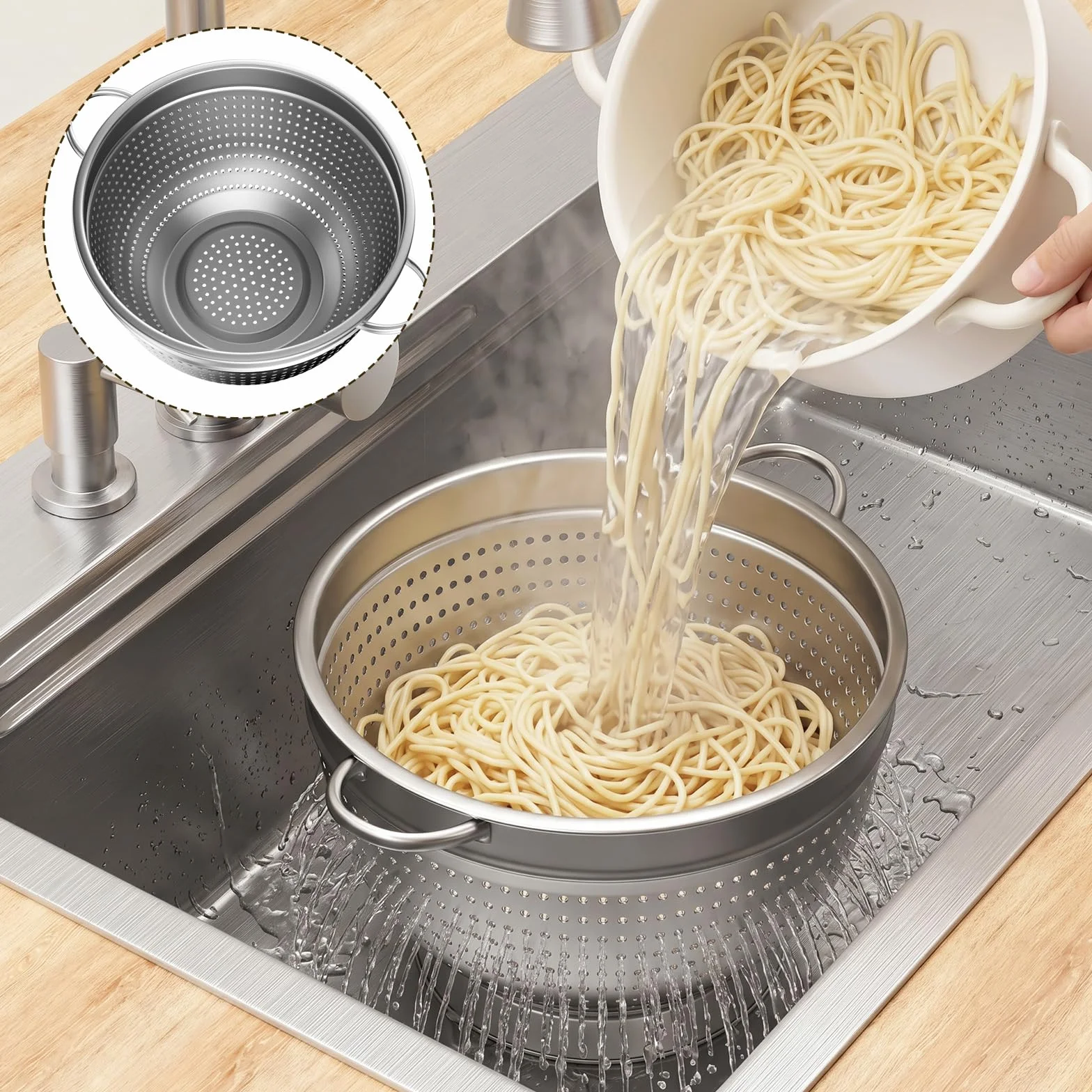Sitko kuchenne ze stali nierdzewnej, 20/24/26 cm, metalowe sitko kuchenne z uchwytem – sitko o drobnych oczkach do mycia makaronu, warzyw, owoców i ryżu (5)
