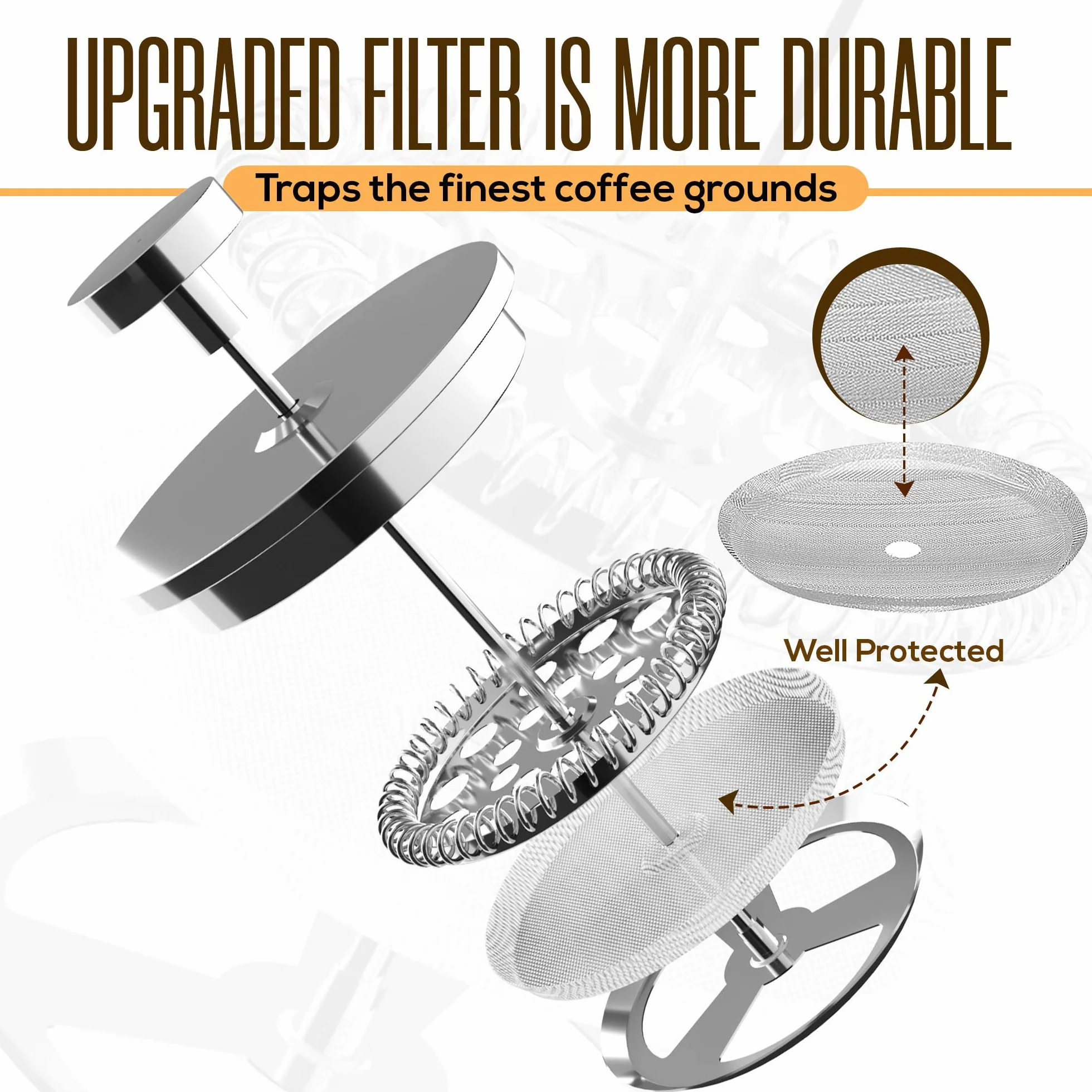 Kichly Prasę Francuską Zaparzacz do Kawy - Ekspres do Kawy 600ml (20oz) Dwuwarstwowe 100% Stal Nierdzewna - Herbata lub Cafetiere Czajnik - Przenośny Cafetière dla domu i kempingu (Srebrny)