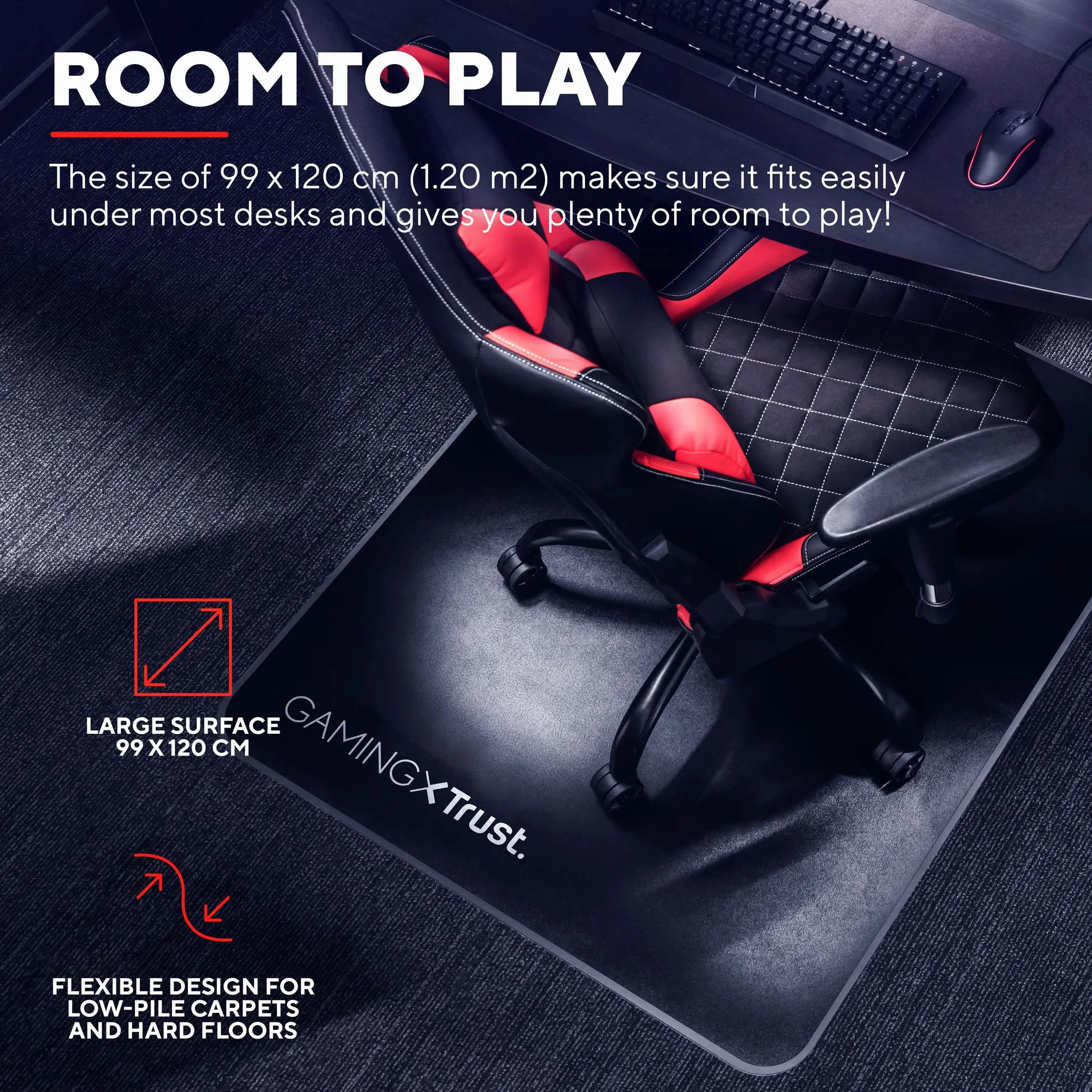 Trust Gaming GXT 715 22524 Mata Pod Krzesło, 99 x 120 cm, Czarny