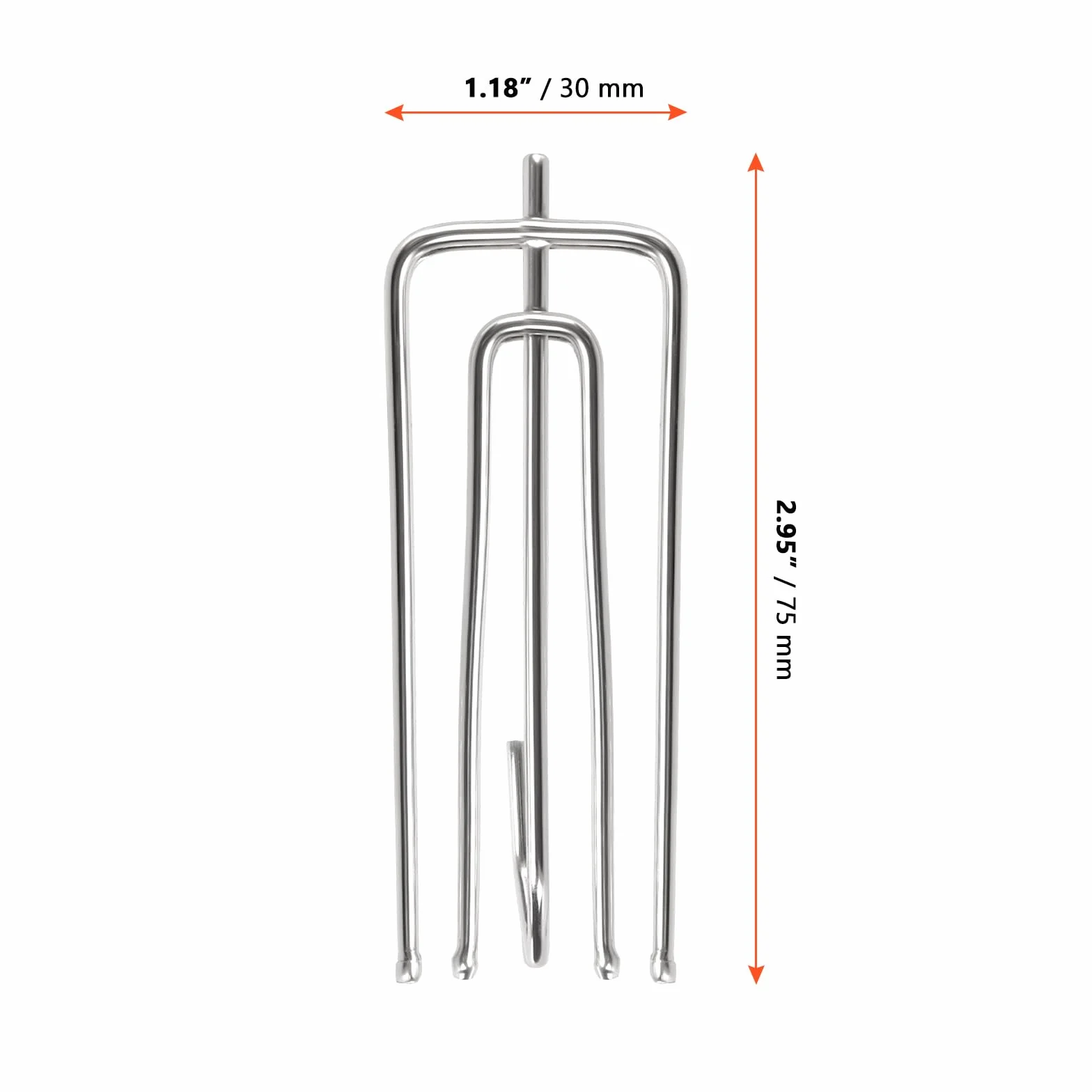 SINJEUN 150 sztuk hakowych do zawieszania zasłon ze stali nierdzewnej, metalowe haki do zasłon, 75 x 30 mm, srebrne klipsy do fałdowanych zasłon, do zawieszania zasłon i kółek do toru zasłonowego