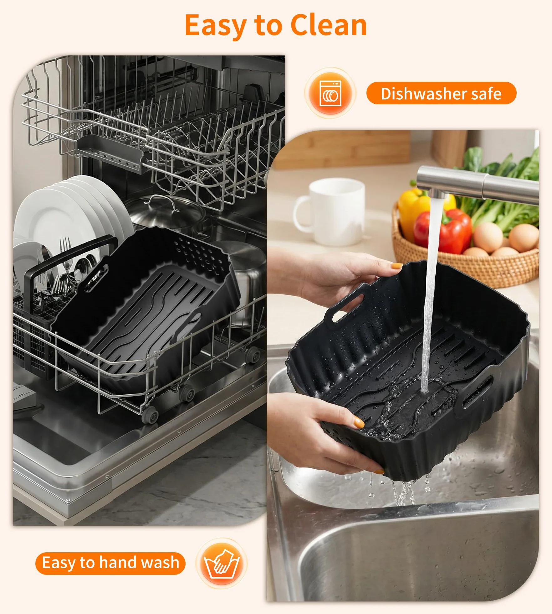 MOWETOO 2 forma silikonowa do frytkownicy na gorące powietrze NA460 | 2 × 5 l, 24 × 19 cm, pasujące do 10-litrowej frytkownicy powietrznej z dwoma strefami grzewczymi marki Philips