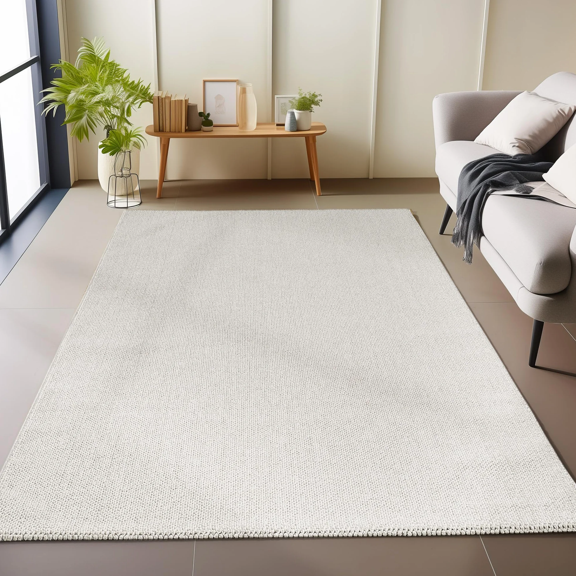 Dywan do salonu, wytrzymały dywan pętelkowy melanżowy jednobarwny ze strukturą, nowoczesny dywan dekoracyjny Cut-Loop, Rozmiar: 160 x 230 cm, Kolor: Kremowy