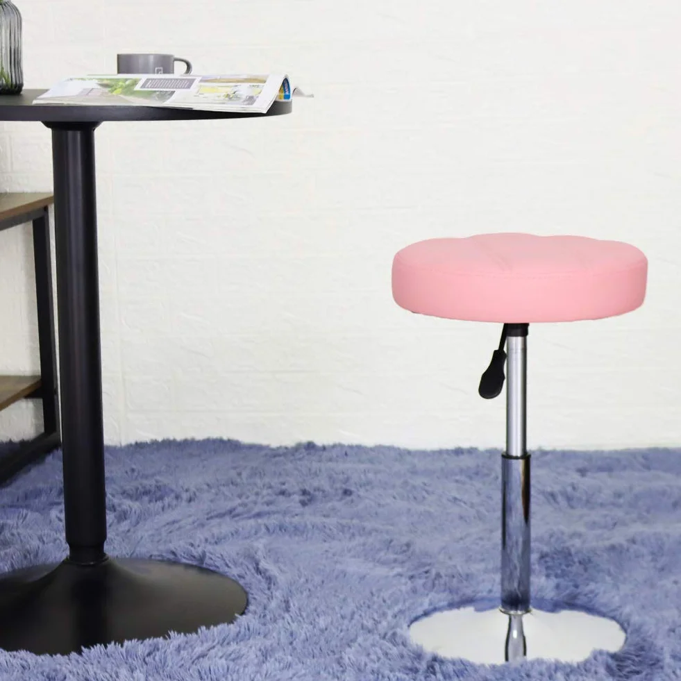 FURWOO Okrągły Stołek Obrotowy z Skóry PU Regulowany Fotel do Masażu Różowy 40,5-53 cm