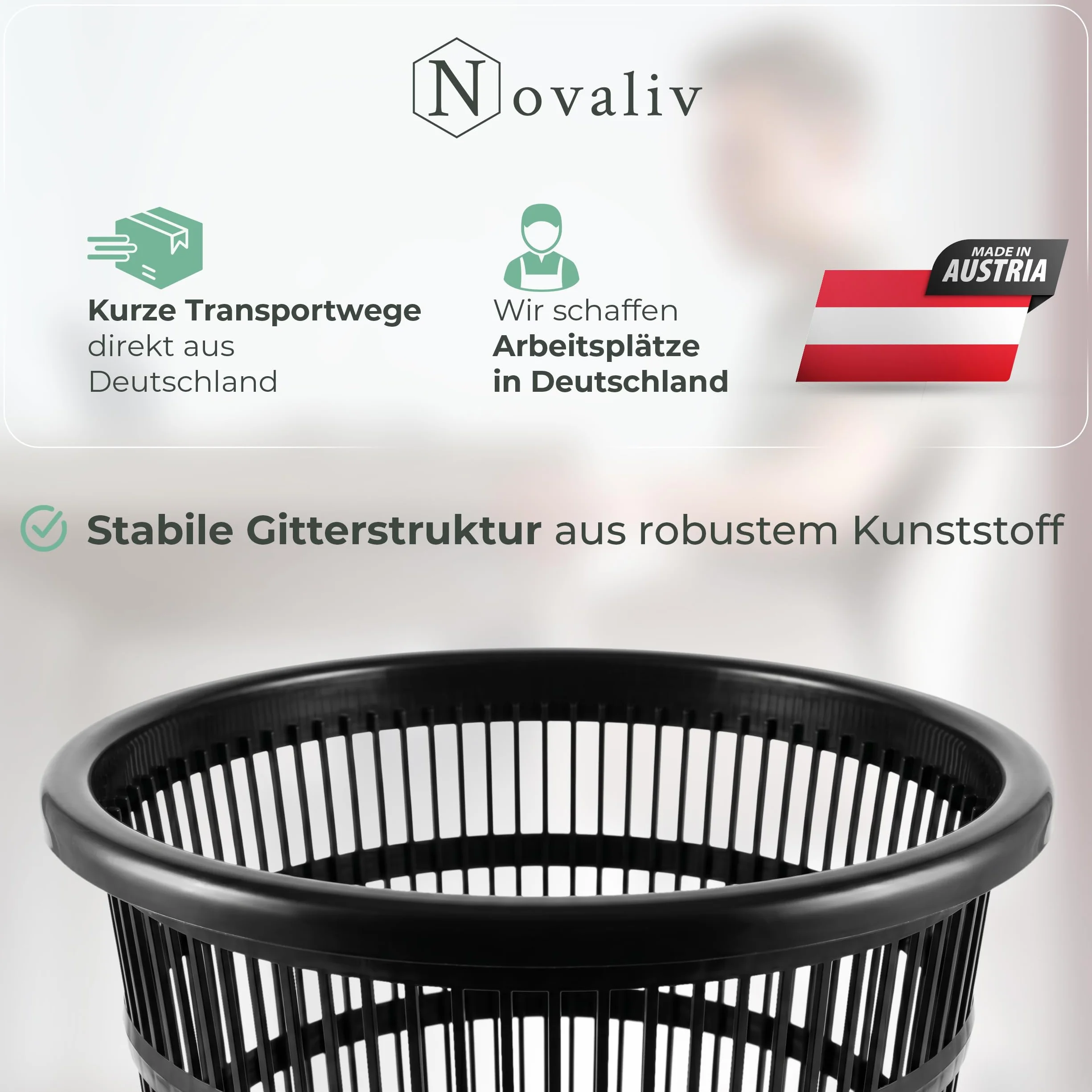 Novaliv Kosz na papier biurowy, okrągły, 10 l, czarny, zestaw 10 sztuk, Ø 24 cm, z otworami o wyglądzie siateczki, do biura, na biurko i do gabinetu, czarny, okrągły (Kuns
