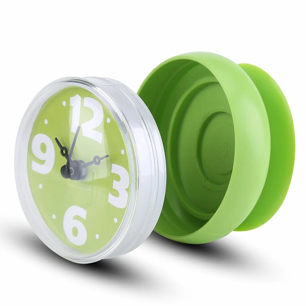 Water Resistant Suction Wanduhr Badezimmer Uhr Mini Wasserdichte Uhr mit ruhigen Sweep Movement Fenster Spiegel Bad Dusche Badezimmer Zubehör (Grün)