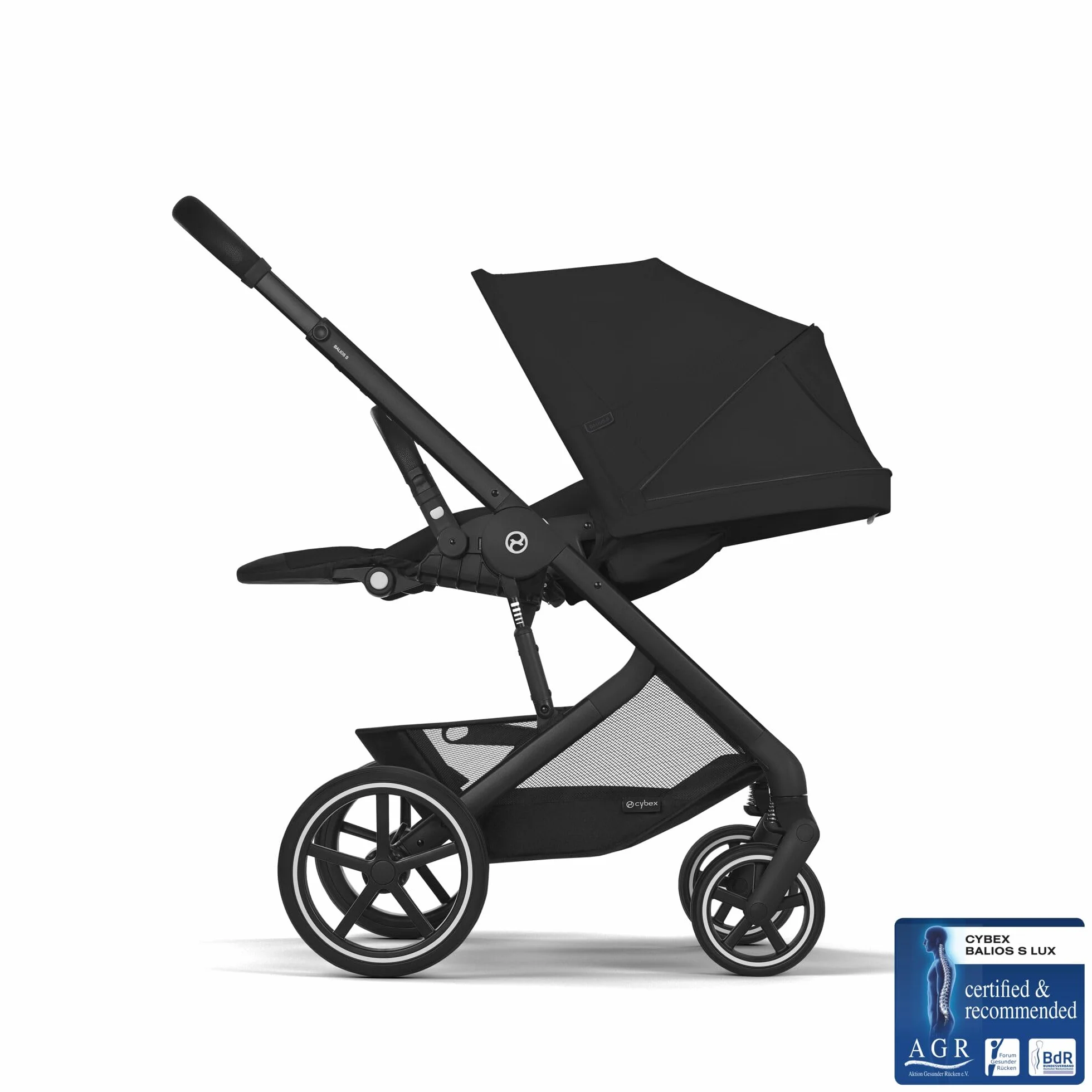 CYBEX Gold Wózek Dziecięcy Balios S Lux, Ergonomiczna Pozycja Leżenia, System Pasów Obsługiwany Jedną Ręką, Od Urodzenia Do 22 Kg (Ok. 4 Lata), Moon Black
