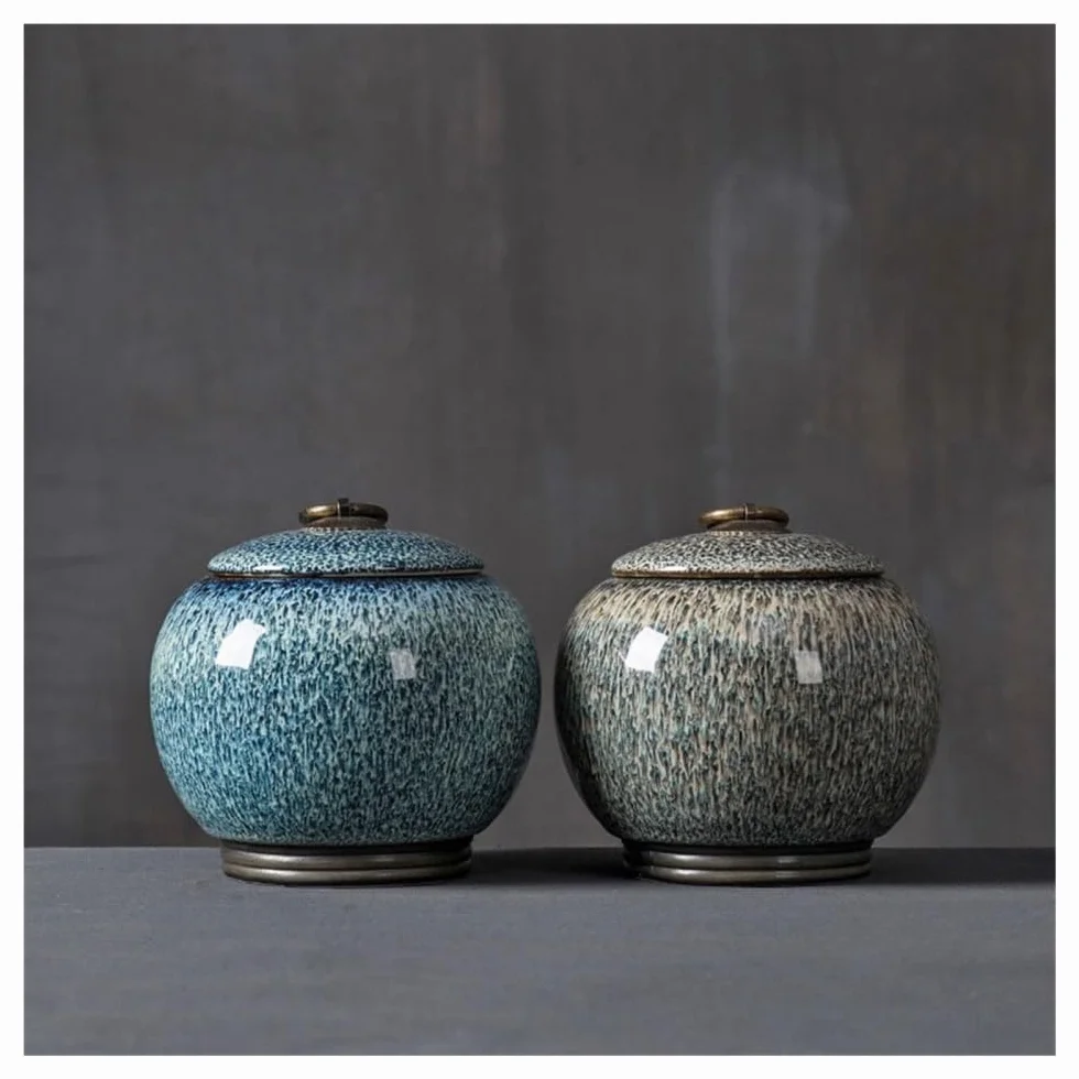 Puszka na herbatę, Pojemnik na herbatę do wymiany w piecu Ceramiczny średni pojemnik przechowywania, szczelnie zamknięty, zielony, czarny, luźny zestaw świeżych liści(Blue)