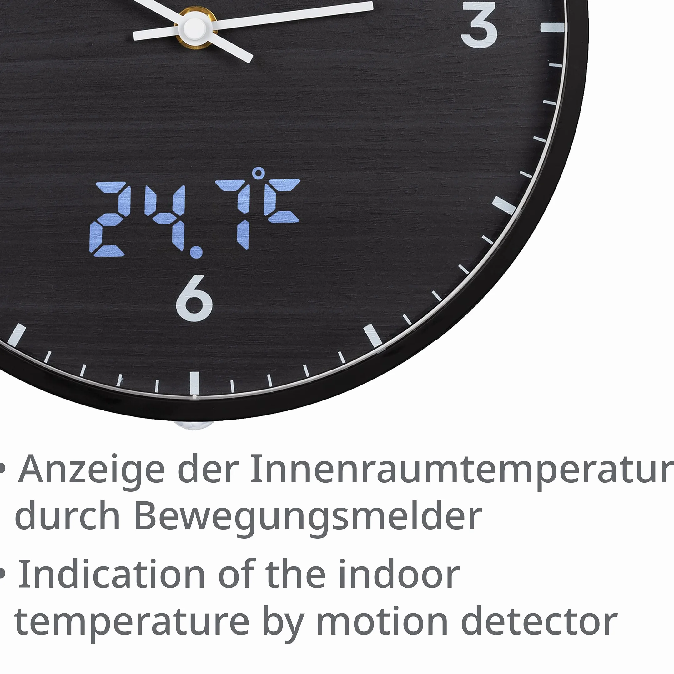 Bresser Zegar radiowy MyTime LEDsec z tarczą 24 cm, wyświetlaczem sekundnika LED, temperatura wewnętrzna i bezgłośny mechanizm zegarowy, czarny