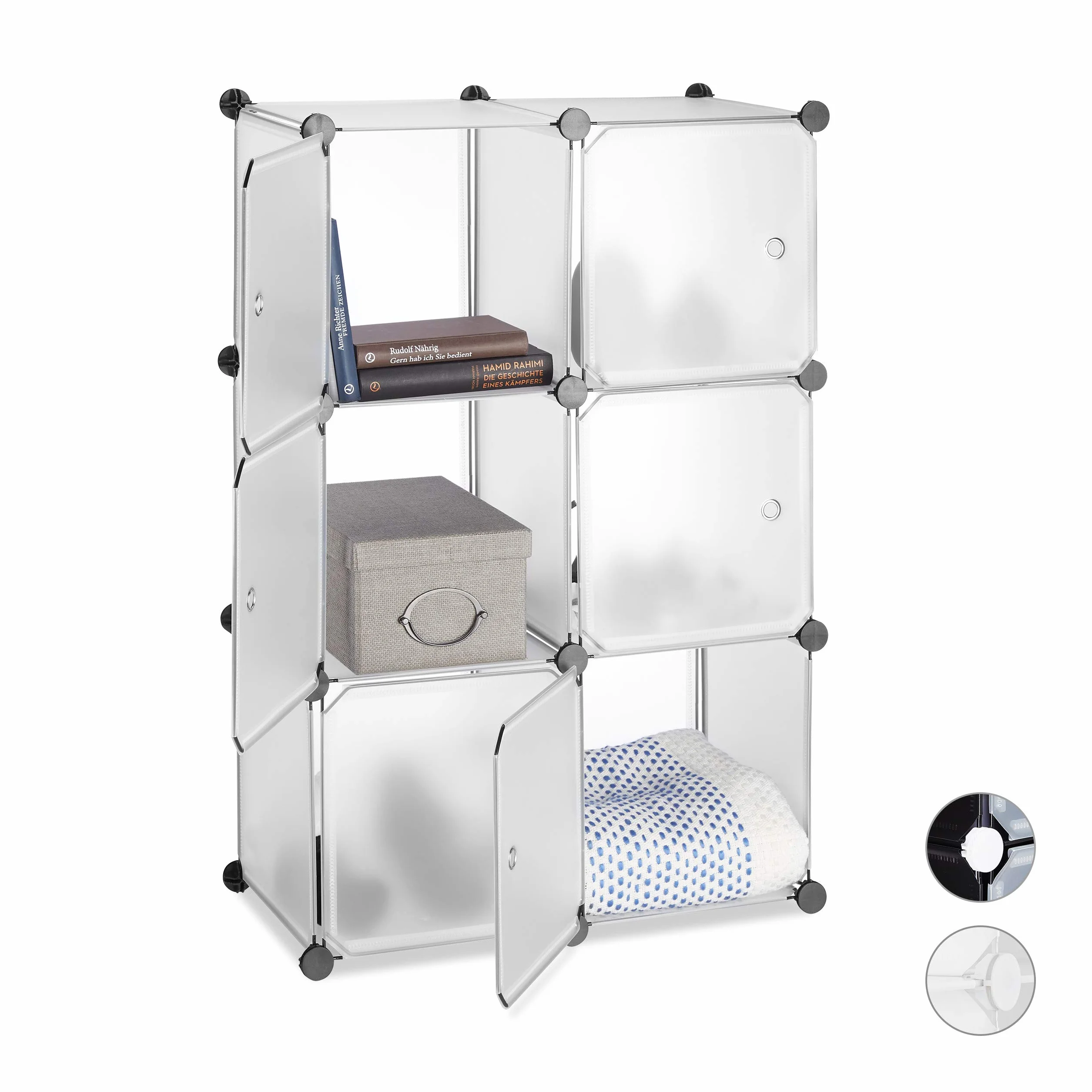 Relaxdays System regałów z 6 drzwiami HWD 97,5 x 66 x 32 cm przezroczysty