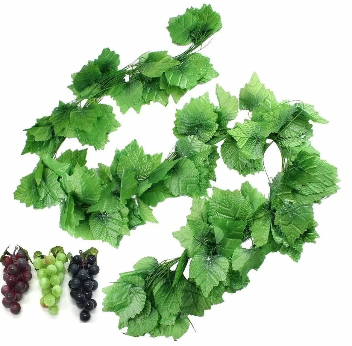 12 pasm sztucznych winogron z 3 sznurkami winogron, wisząca roślina duże liście, girlanda na wesele, imprezę, do sklepu, dekoracja domu, wewnątrz, na zewnątrz, winogrona i girlandy