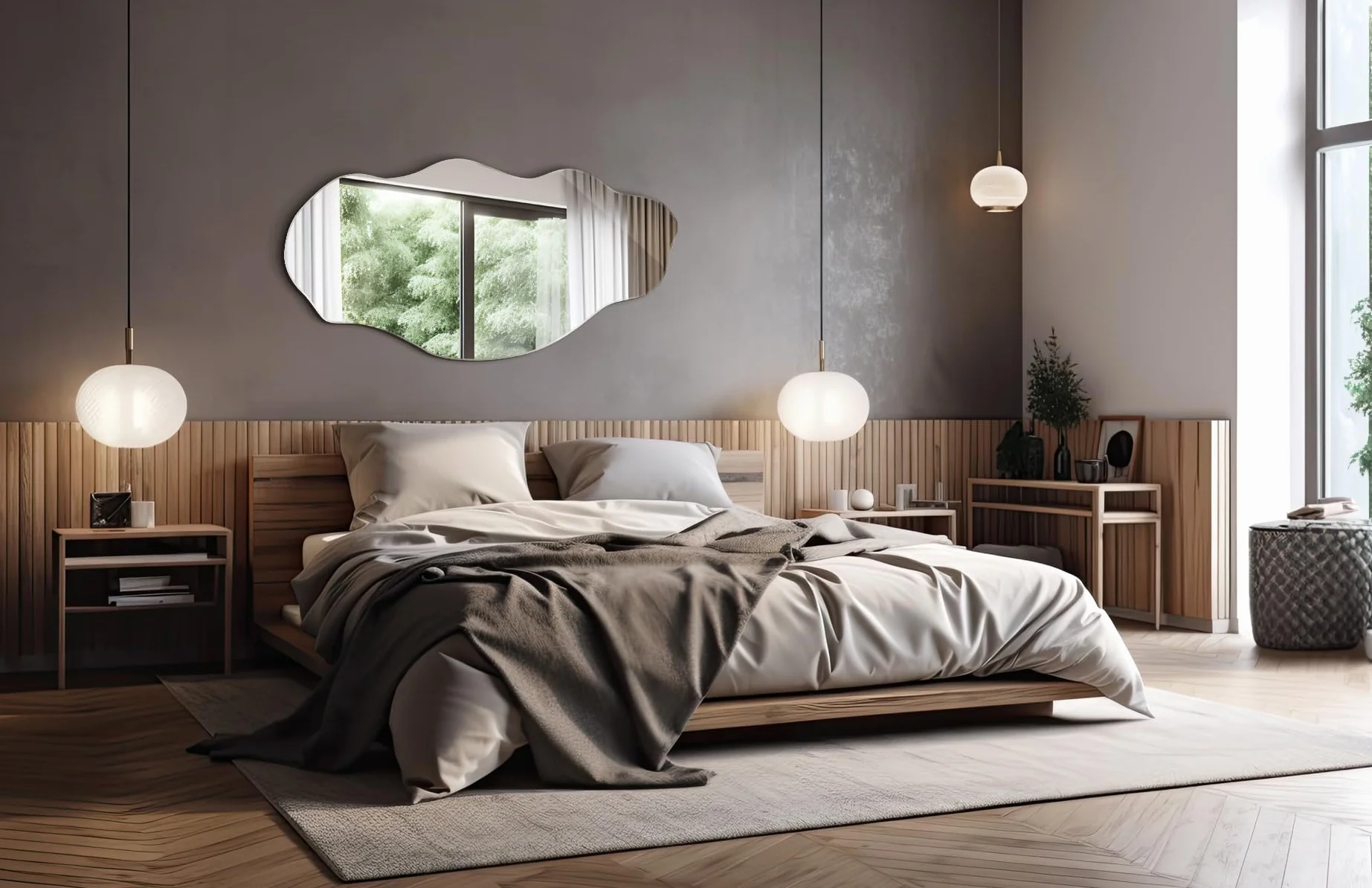 Tulup Lustro 50x100 cm Duże Nowoczesne Nieregularne Organiczne Asymetryczne do Łazienki Salonu Pionowe