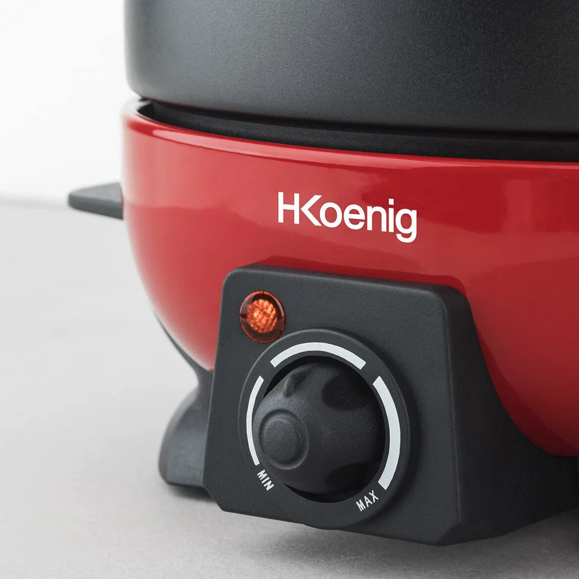 H.Koenig Elektryczne urządzenie do fondue z 6 widelcami, 2 l, stal nierdzewna ALP1800, zestaw do fondue, czekolada, ser, savoyarde, wyjmowana miska, powłoka zapobiegająca przywieraniu, wytrzymała,