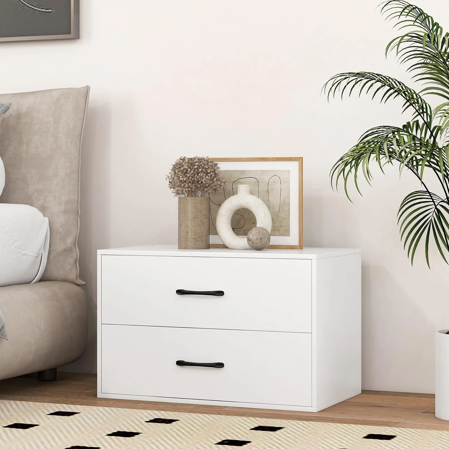 COSTWAY Komoda z 2 szufladami, szafka drewniana do przechowywania 60 x 34 x 38 cm biała
