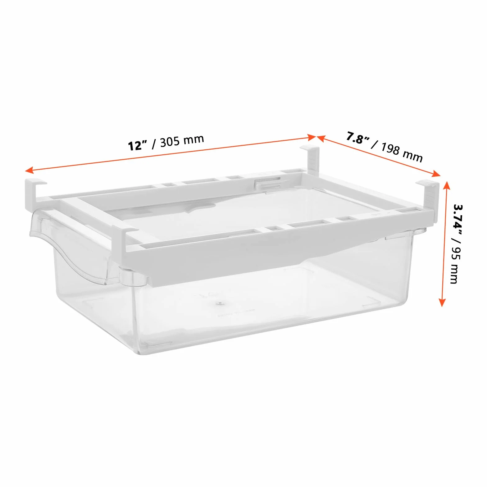 SINJEUN Organizator do lodówki, 2 sztuki, 30,5 x 19,8 x 9,5 cm, do zawieszenia, z tworzywa sztucznego, przezroczyste pudełko