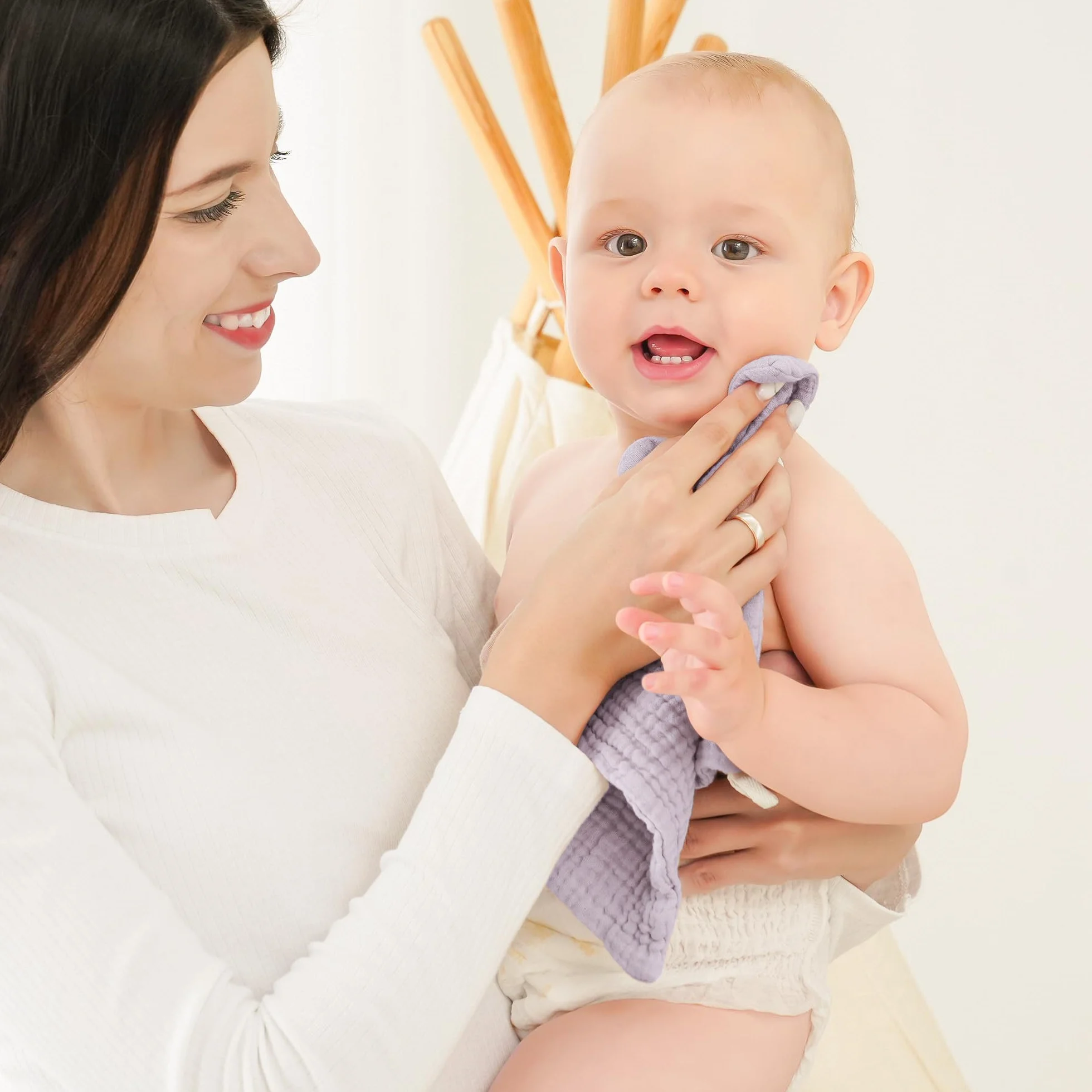 Bearmoss Chusteczki Molton dla niemowląt, 100% bawełna, miękkie ściereczki do ślinu dla niemowląt, oddychające i bardzo chłonne, muślinowe, 10 sztuk, 25 x 25 cm (różowo-fioletowe)