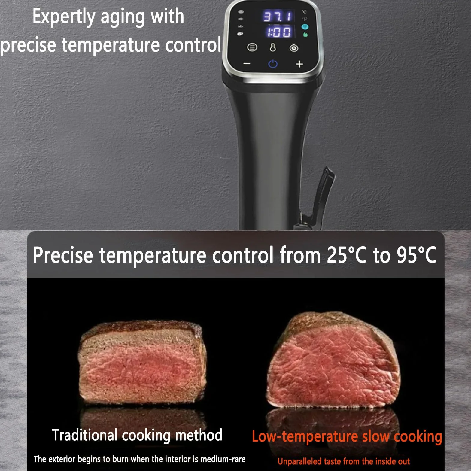 Urządzenie Do Gotowania Sous Vide Precision Cooker Z Ekranem LCD I Czułą Sondą Temperatury, Mocowane Na Klips, Trójwymiarowy Obieg Wody, Regulacja Temperatury W Zakresie 25°C–95°C