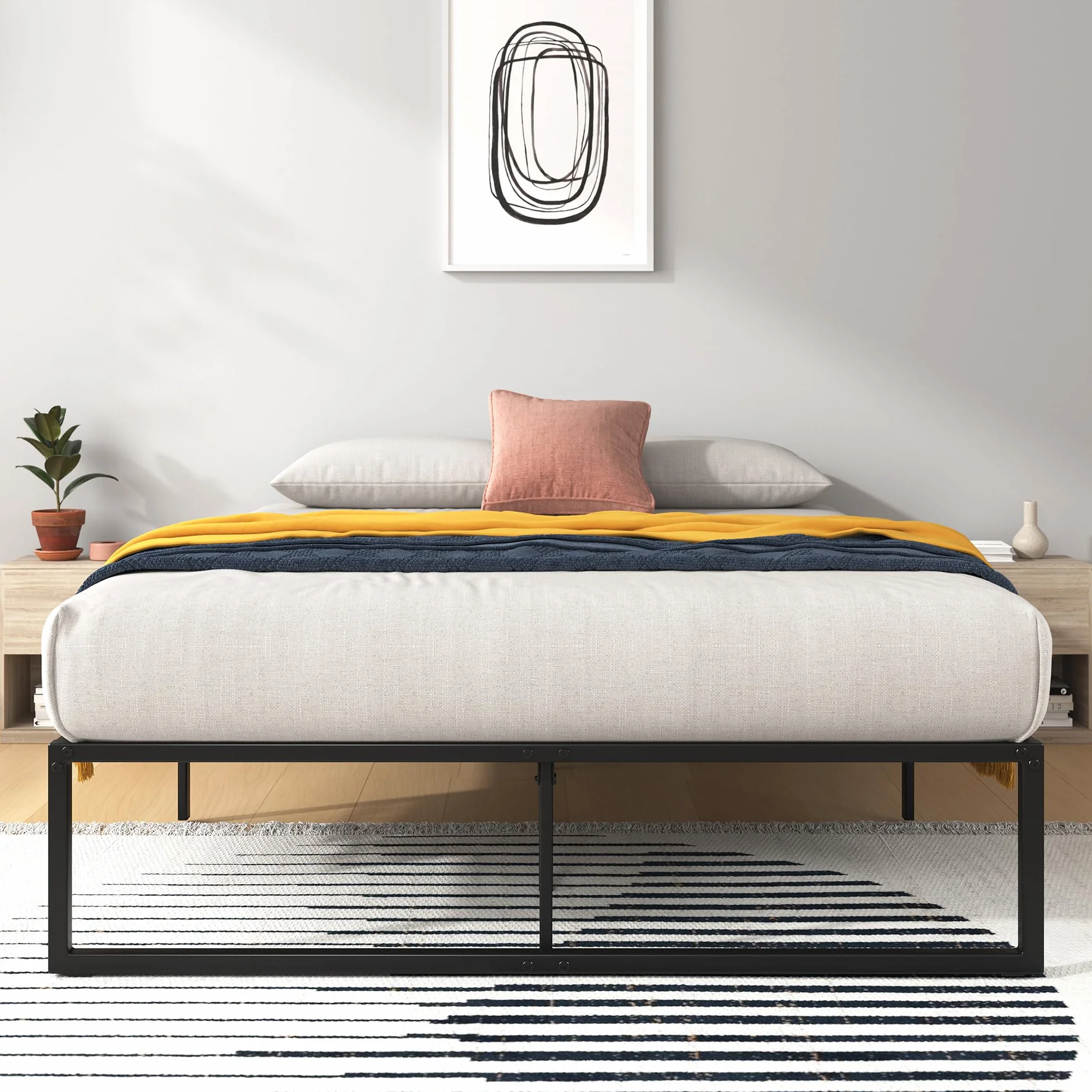 Zinus Łóżko Lorelai 135x190 cm - Wysokość 36 cm ze schowkiem pod łóżkiem - Metalowa rama łóżka platformy - biała