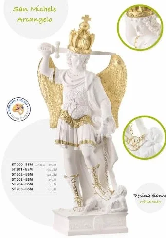 Generico ArteSacraCaravaggio posąg św. Michała Archanioła, marmur, żywica 11,5 cm (4,52 cala), do użytku wewnątrz i na zewnątrz, biało-złote wykończenie, włoska produkcja rzemieślnicza