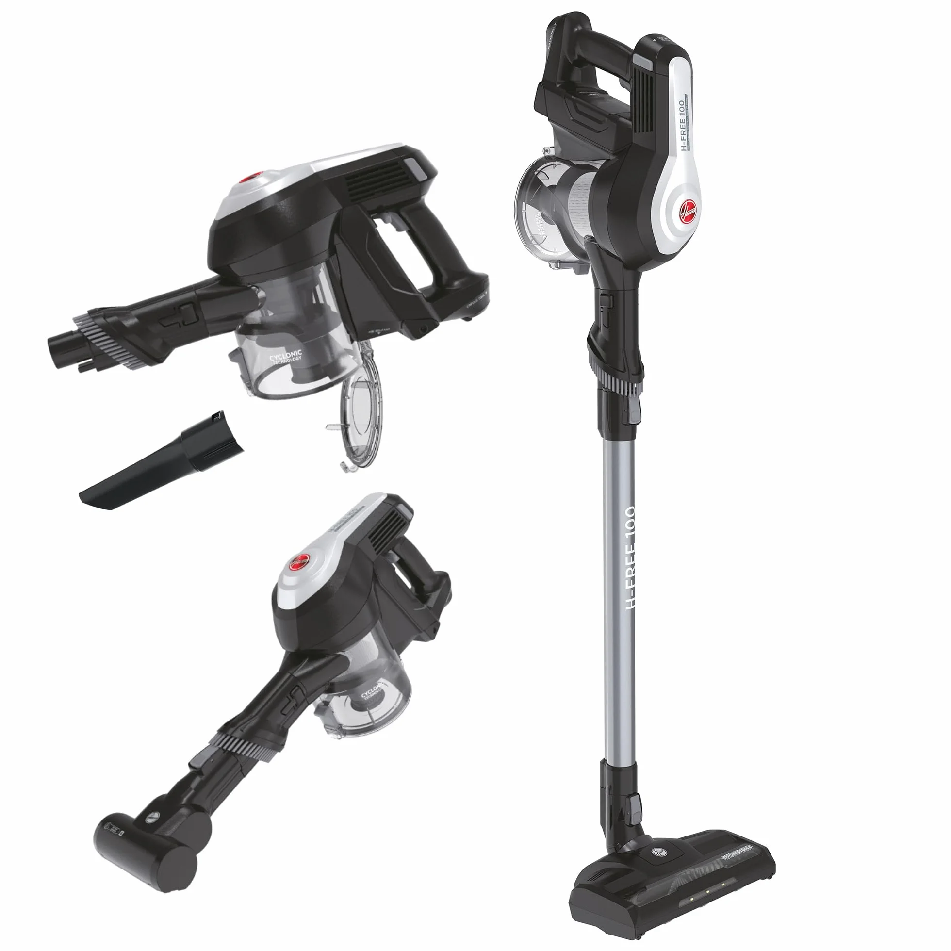 Hoover H-FREE 100 PETS odkurzacz akumulatorowy, 2 w 1, mini dysza turbo do sierści zwierząt, do 40 min. czasu pracy, zmotoryzowana dysza podłogowa LED, bezworkowa, bezprzewodowa, model: HF122BPT, szary/tytanowy