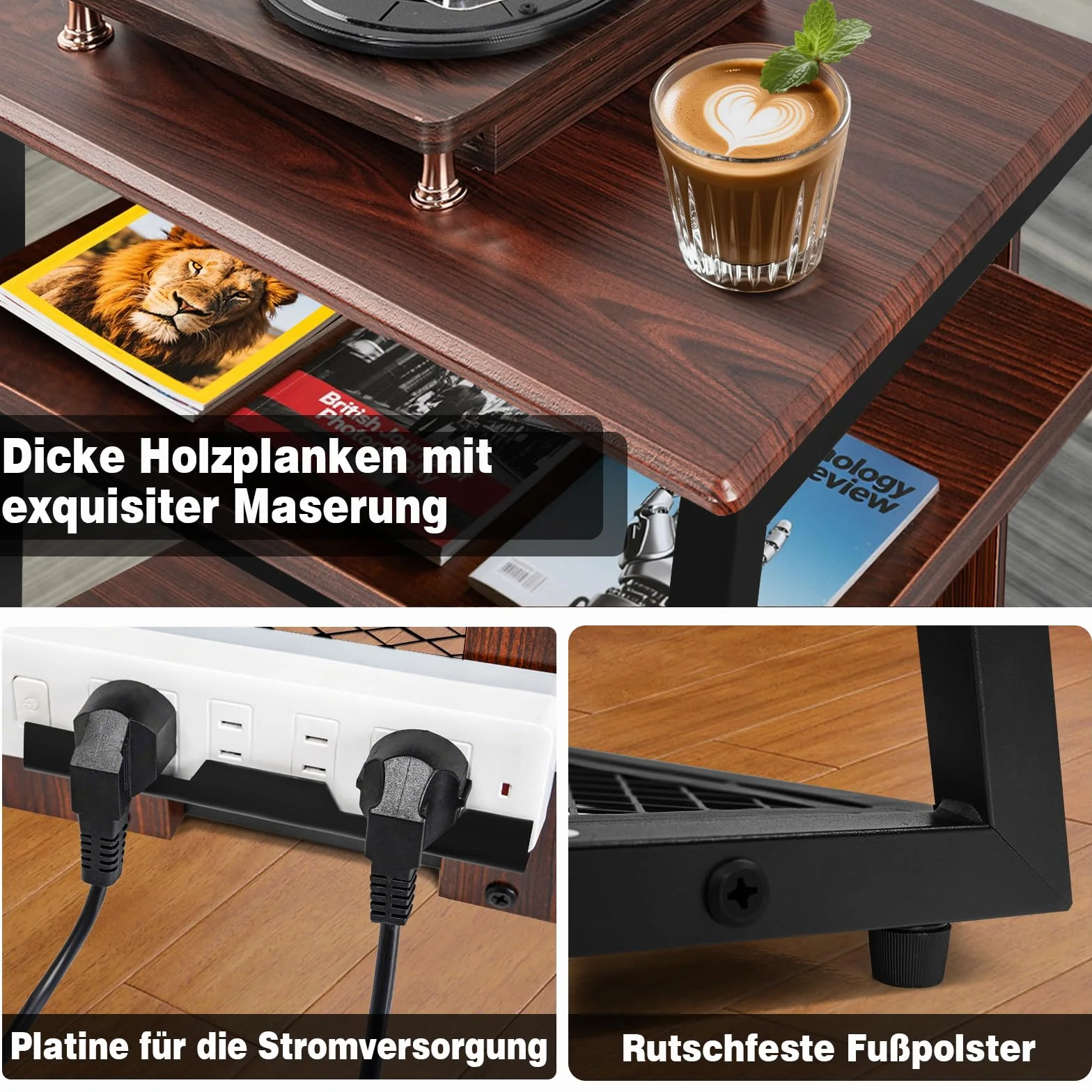 OUUTMEE stojak HiFi AV Rack 4 warstwy 61x53,5x78,5 cm antyczny kolor