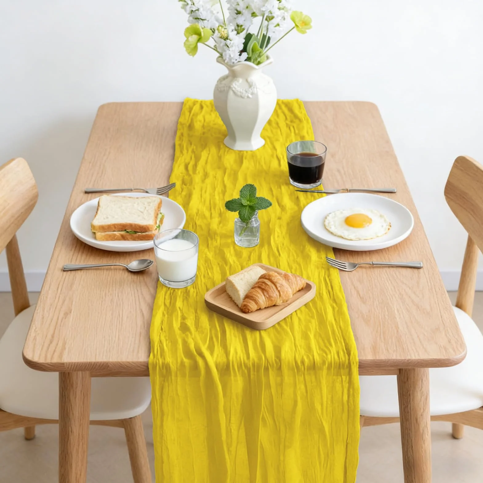 Bieżnik z Gazy Żółty, 300 x 90 CM Bieżnik Stylu Boho Wesela Przyjęcia Urodzinowe, Baby Shower, Boże Narodzenie i Sylwestra Dekoracja Stołu