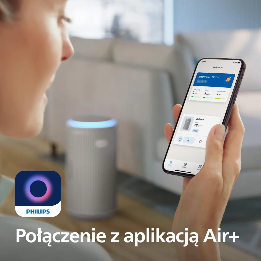 Philips Inteligentny Oczyszczacz Powietrza PureProtect z serii 3200, filtr HEPA i filtr z węglem aktywnym, CADR 500 m³/h dla pomieszczeń o powierzchni 130 m², ultracichy i energooszczędny(AC3210/12)