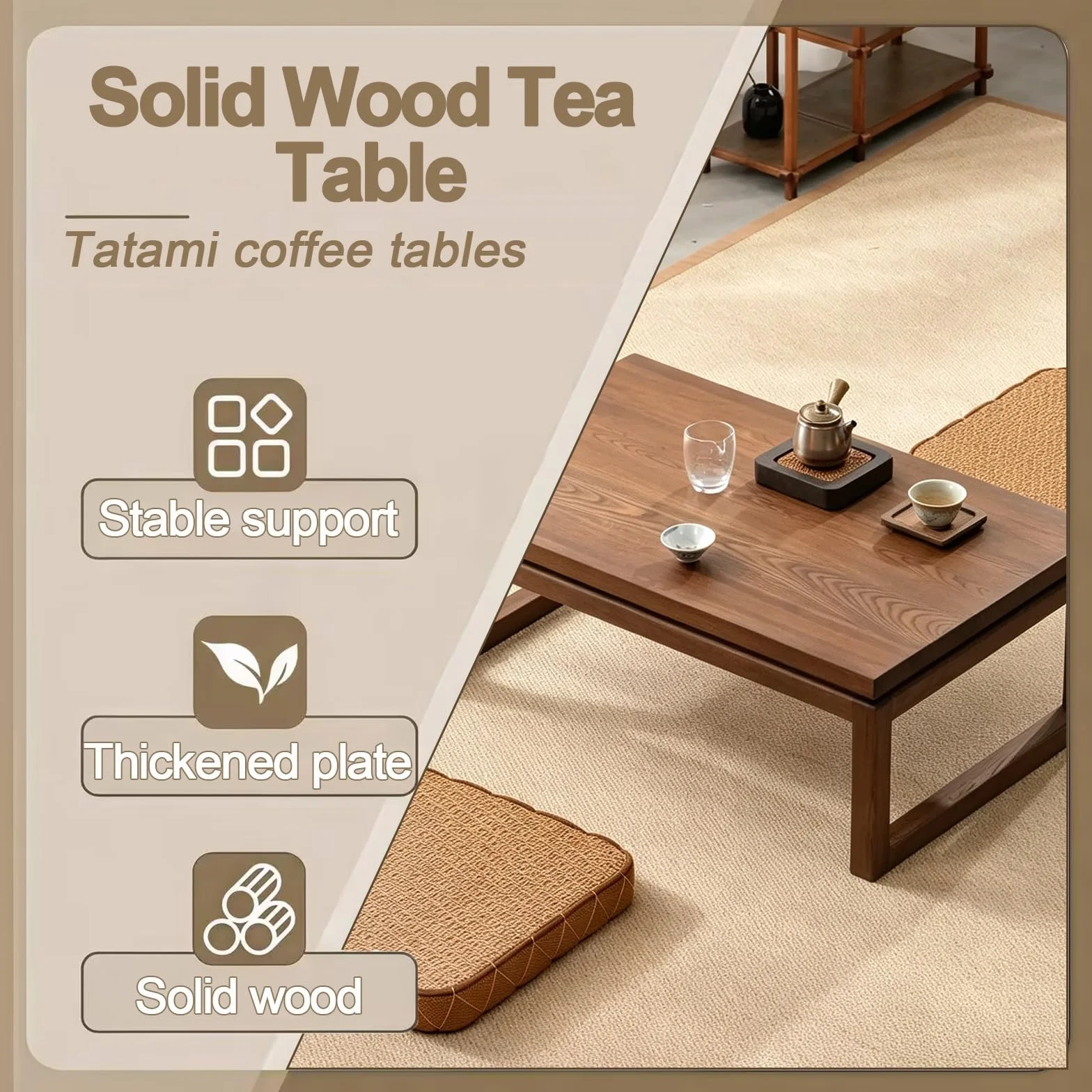 Stoły podłogowe,Stolik do herbaty z niskimi nogami,Stolik kawowy | Drewniany stolik,Prostokątny stół Tatami,Meble domowe,Małe przestrzenie (A,L100cm/39,4in*W55cm/21,7in)