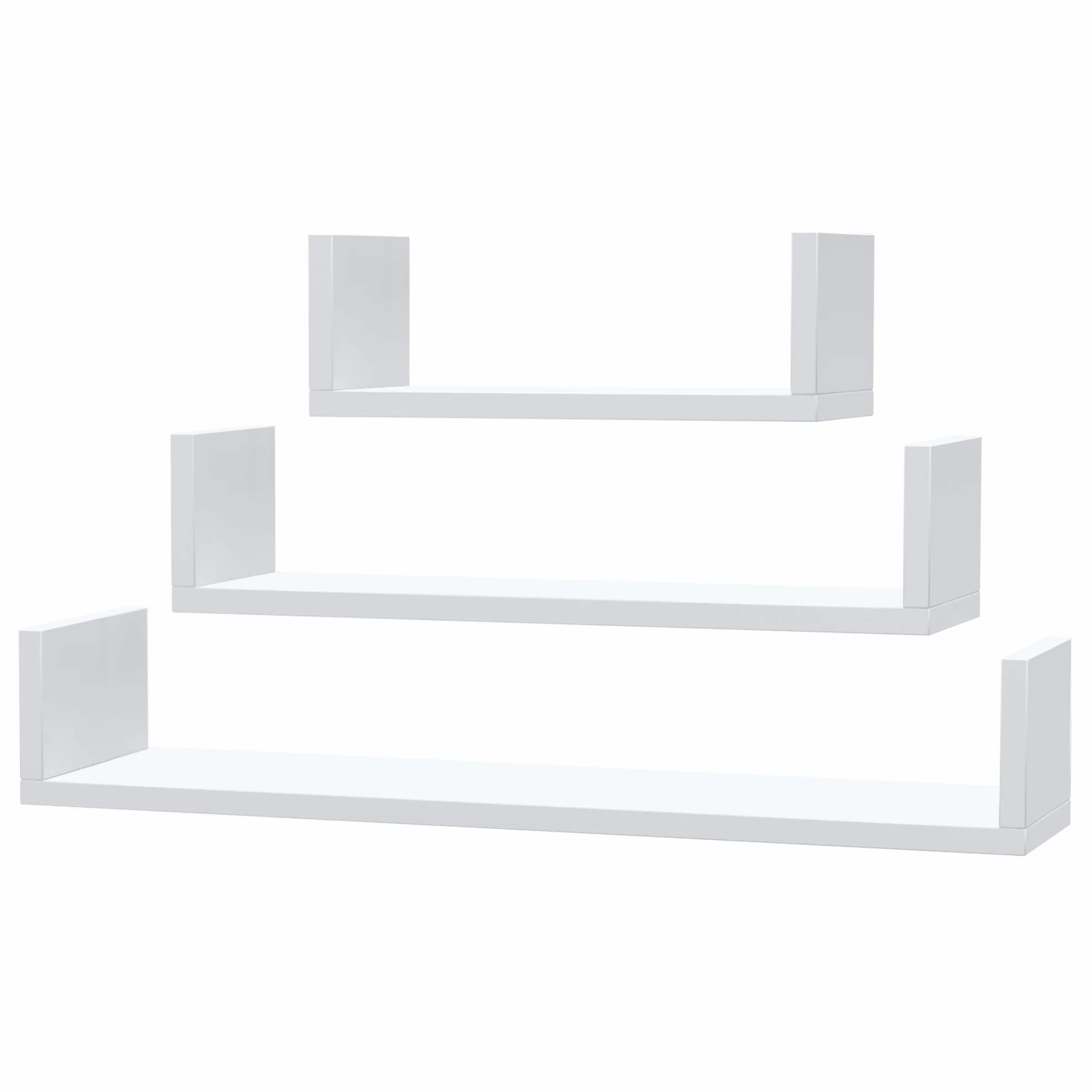 INNOVAHOME Regał ścienny, biały, zestaw 3 sztuk (80/60/40 cm) – regał wiszący w kształcie litery U, płyta 18 mm, niewidoczny montaż, półka ścienna i regał na książki do salonu