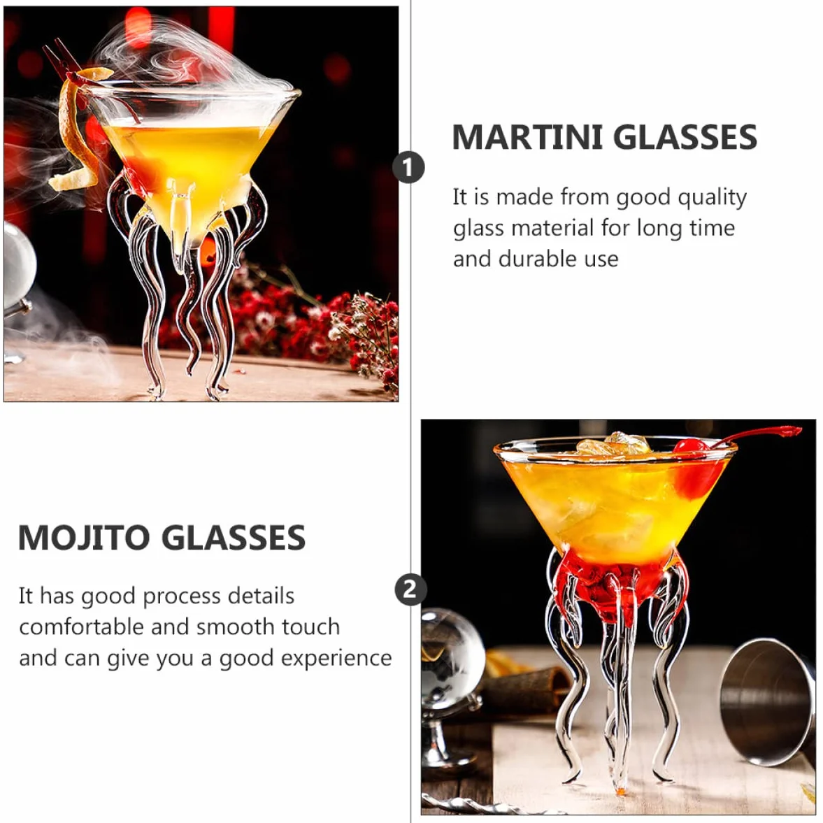 Zestaw 2 kreatywnych kieliszków koktajlowych – przezroczyste szkło kryształowe do Martini, brandy, likieru – jedyne w swoim rodzaju kieliszki do wody i wina na imprezy i do domu