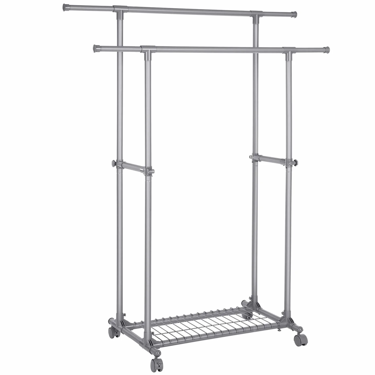 SONGMICS Wieszak na kółkach podwójnym drążkiem 70 kg (87-150)x52x166 cm szary LLR13GY
