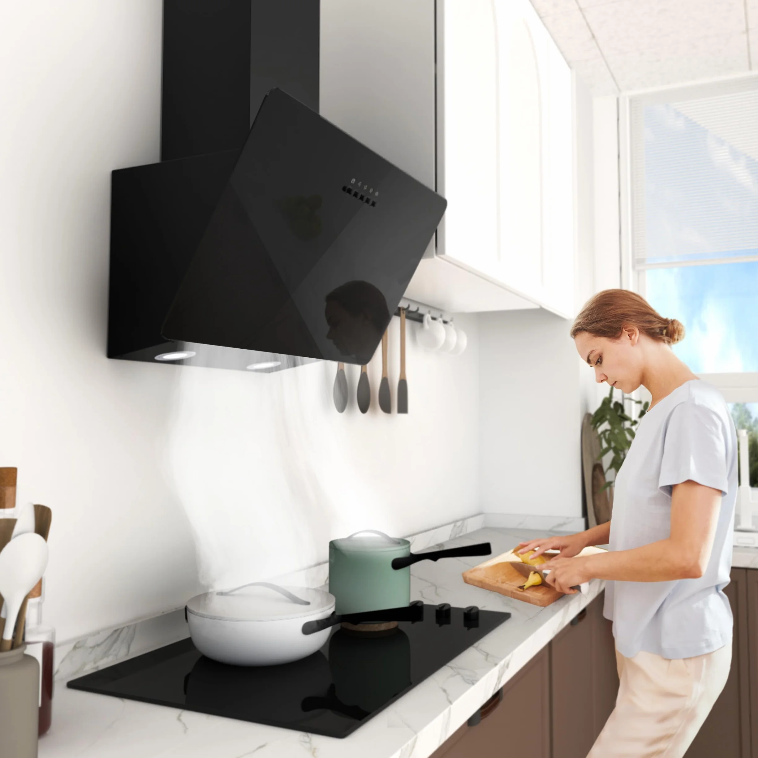 FIREGAS Okap kuchenny 60 cm, z diodami LED, silnik bezszczotkowy, cichy, wydajny okap kuchenny, wydajność A++