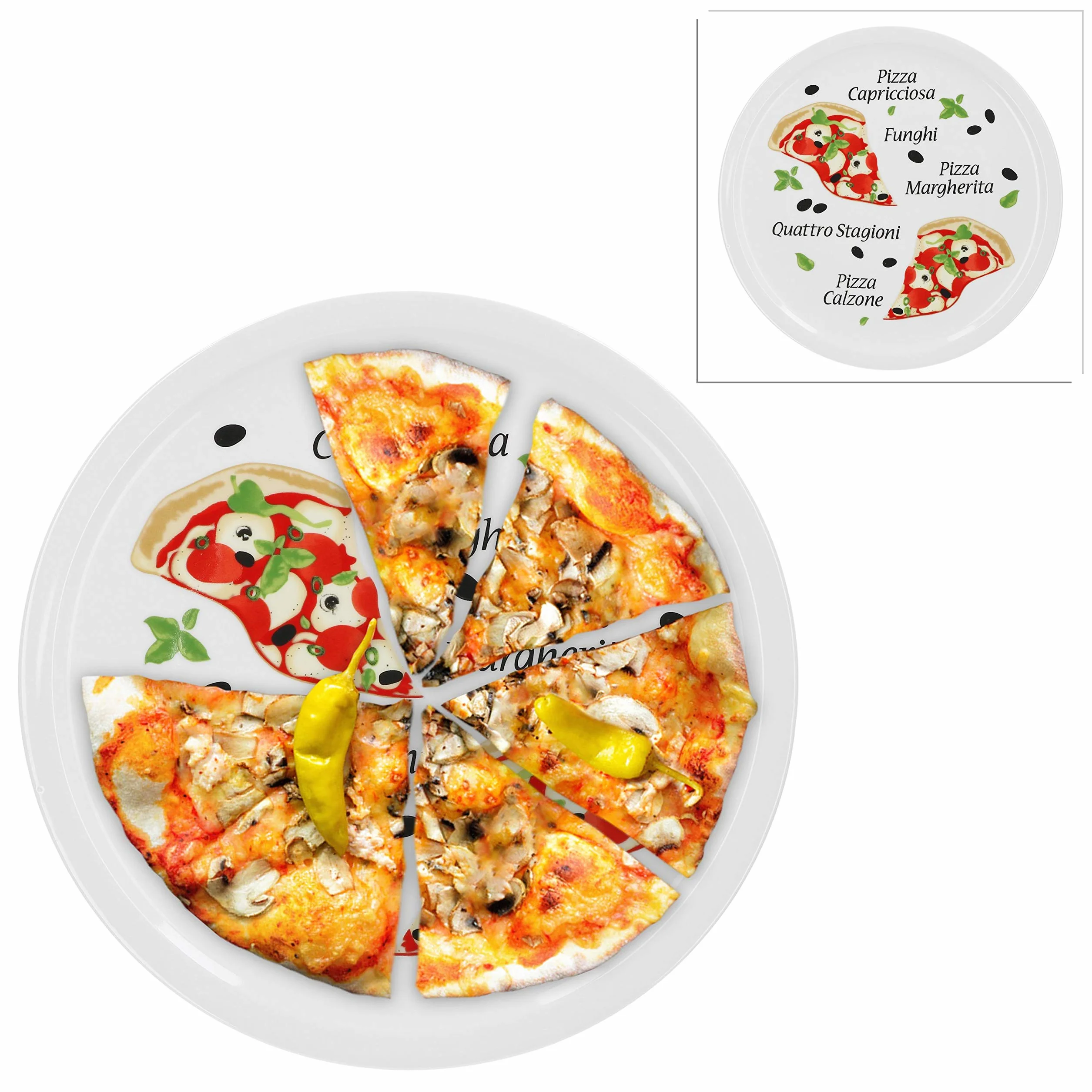 Van Well zestaw 2 włoskie talerze do pizzy duże ø 30,5cm Margherita – porcelanowe talerze XL do pizzy i makaronu – nadają się do mikrofalówki, odporne na mycie w zmywarce, można układać jeden na