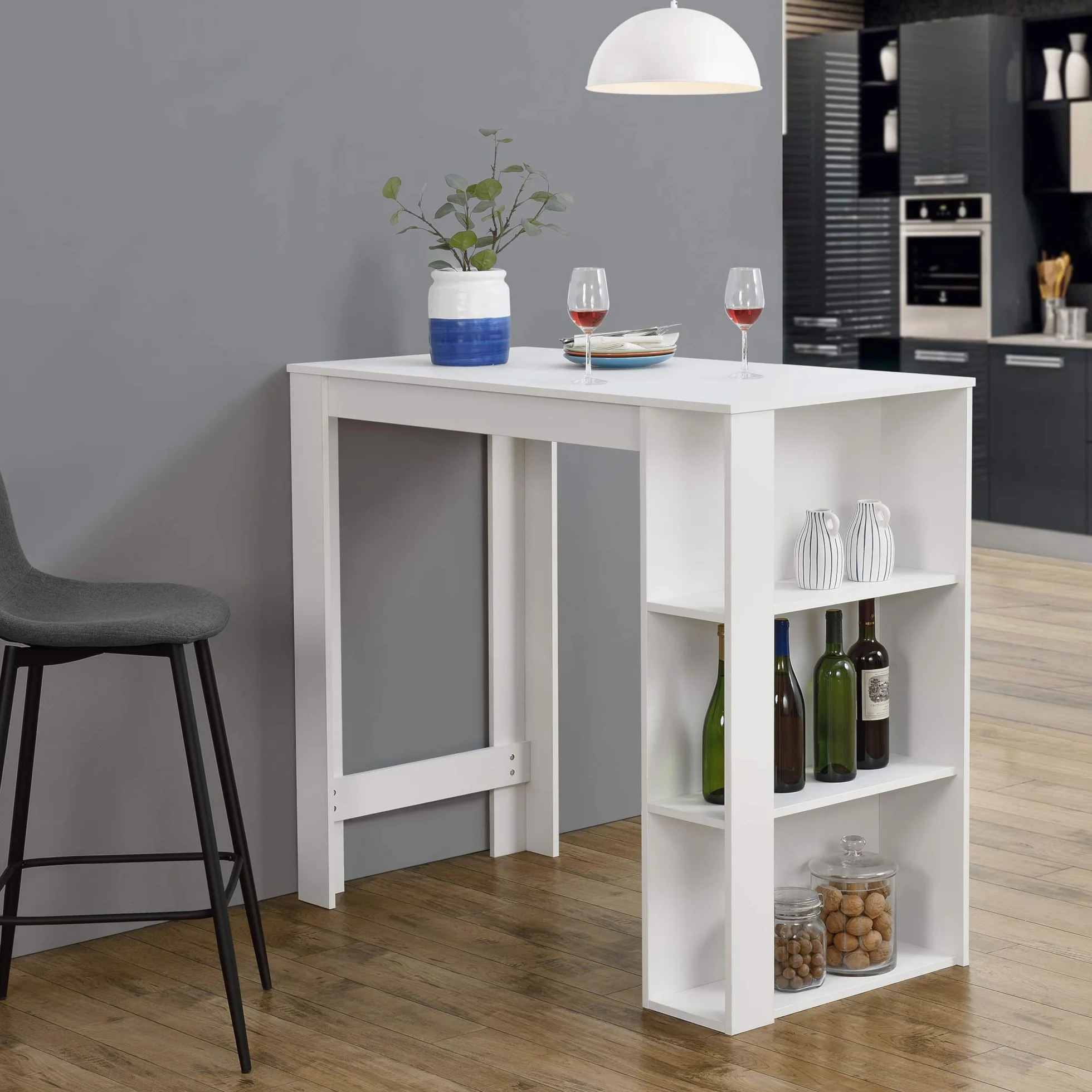 Stolik barowy z wbudowanymi półkami 120 x 60 x 106 cm 3 półki lada kuchenna