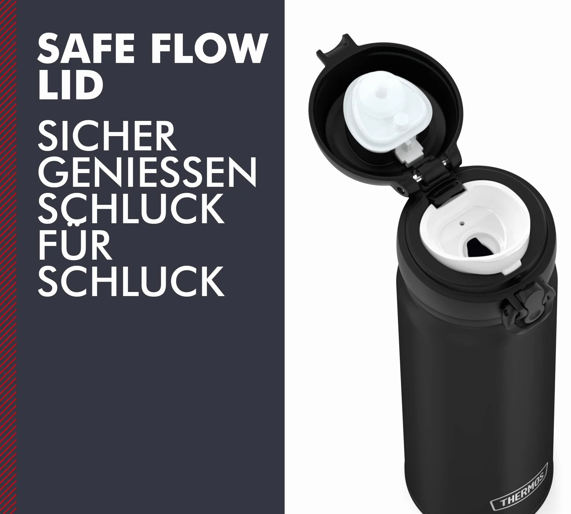 THERMOS ULTRALIGHT BOTTLE 0,75 l, Charcoal Black, termoizolacyjna butelka ze stali nierdzewnej z pokrywką Safe Flow Lid, 10 h gorąca/20 h zimna, nadaje się do mycia w zmywarce, nie zawiera BPA