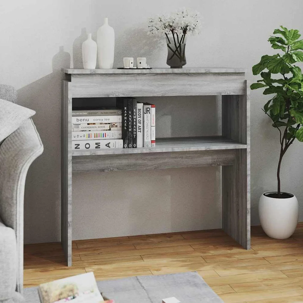 Sonoma stolik konsolowy, szary, 80 x 30 x 80 cm, z materiału drewnopochodnego, stolik pomocniczy do korytarza, biura, półka do dekoracji i porządku, z uchwytem ściennym zapobiegającym