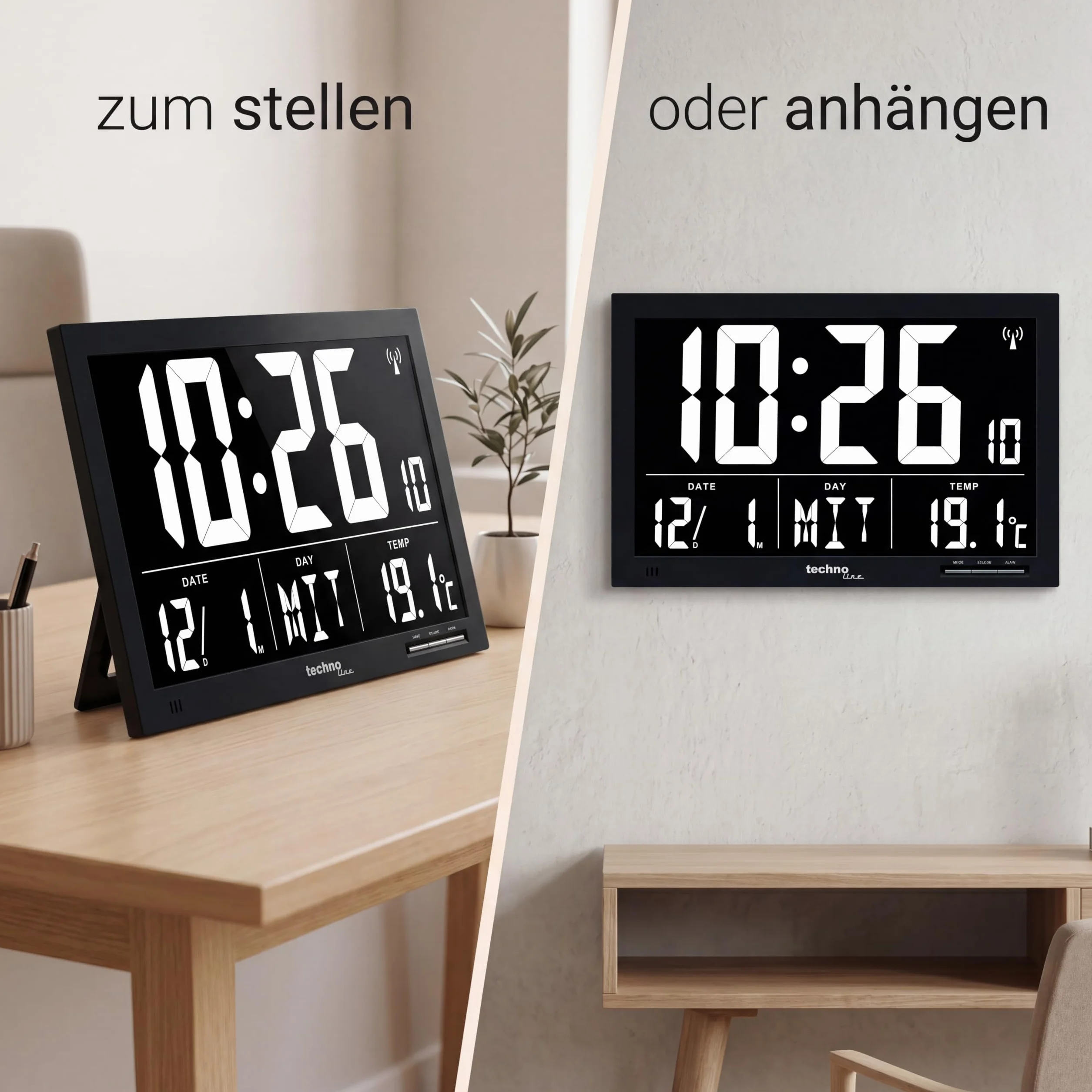 Zegar ścienny Technoline, WS 8007 sterowany radiowo, czarny Wymiary: 368 x 29 x 228 mm