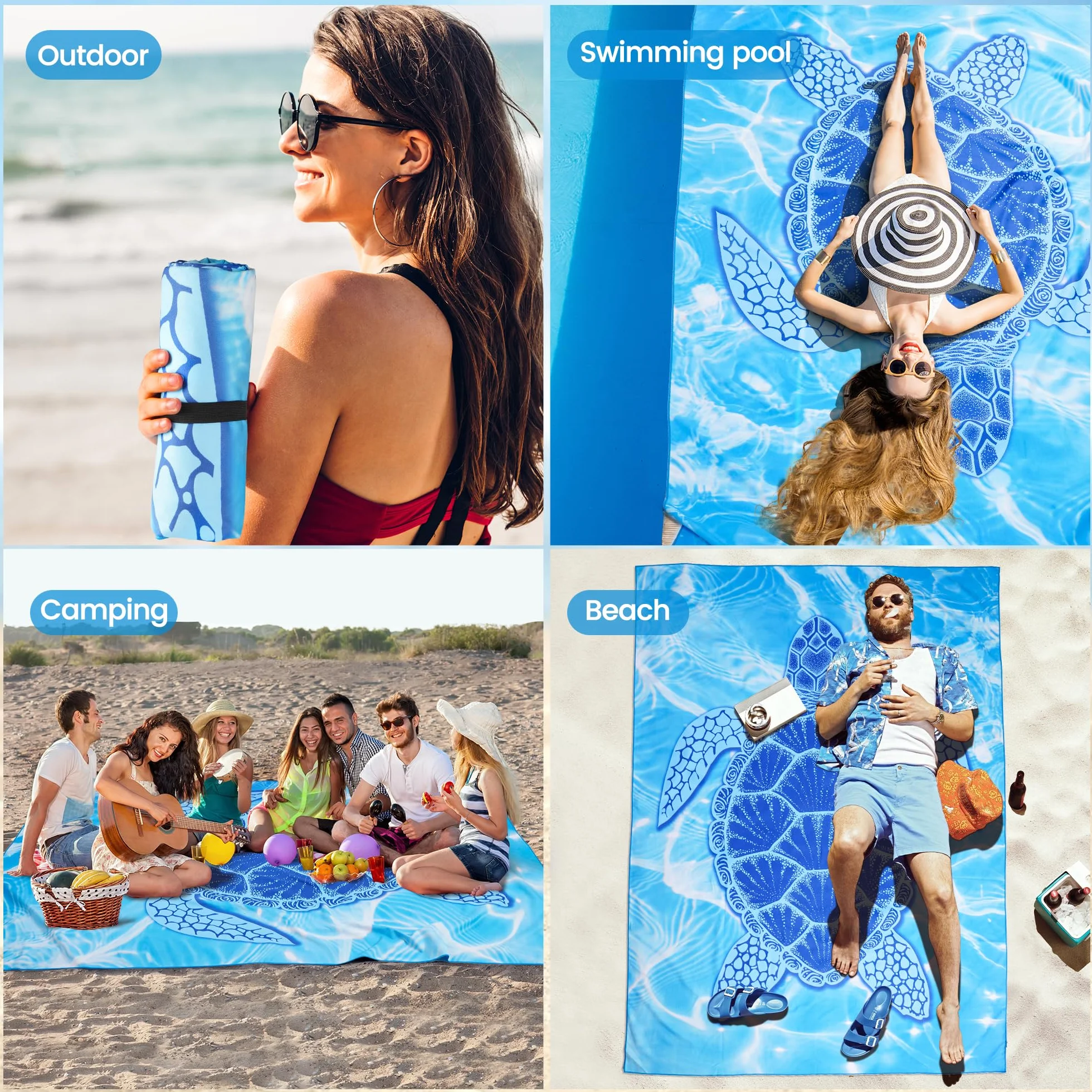 Ręcznik plażowy xxl 200x145 cm, duży, szybkoschnący ręcznik z mikrofibry, ręcznik kąpielowy bez piasku, koc plażowy, ręcznik plażowy damski