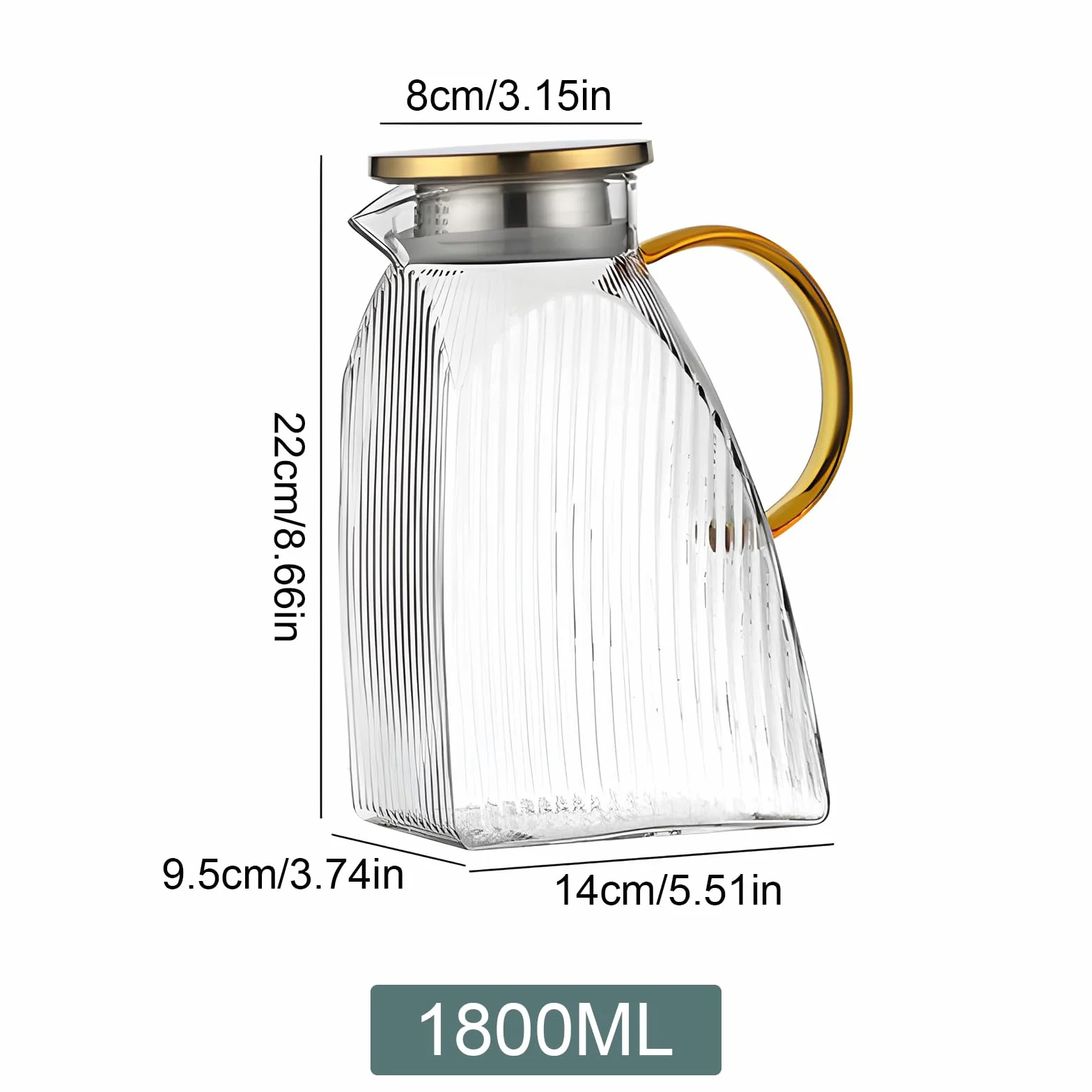 Szklana karafka z pokrywką, 1,8 l, szklana karafka z pokrywką ze stali nierdzewnej, dzbanek na wodę, do ciepłej i zimnej wody, do samodzielnego wykonania, kawy, mleka, soku