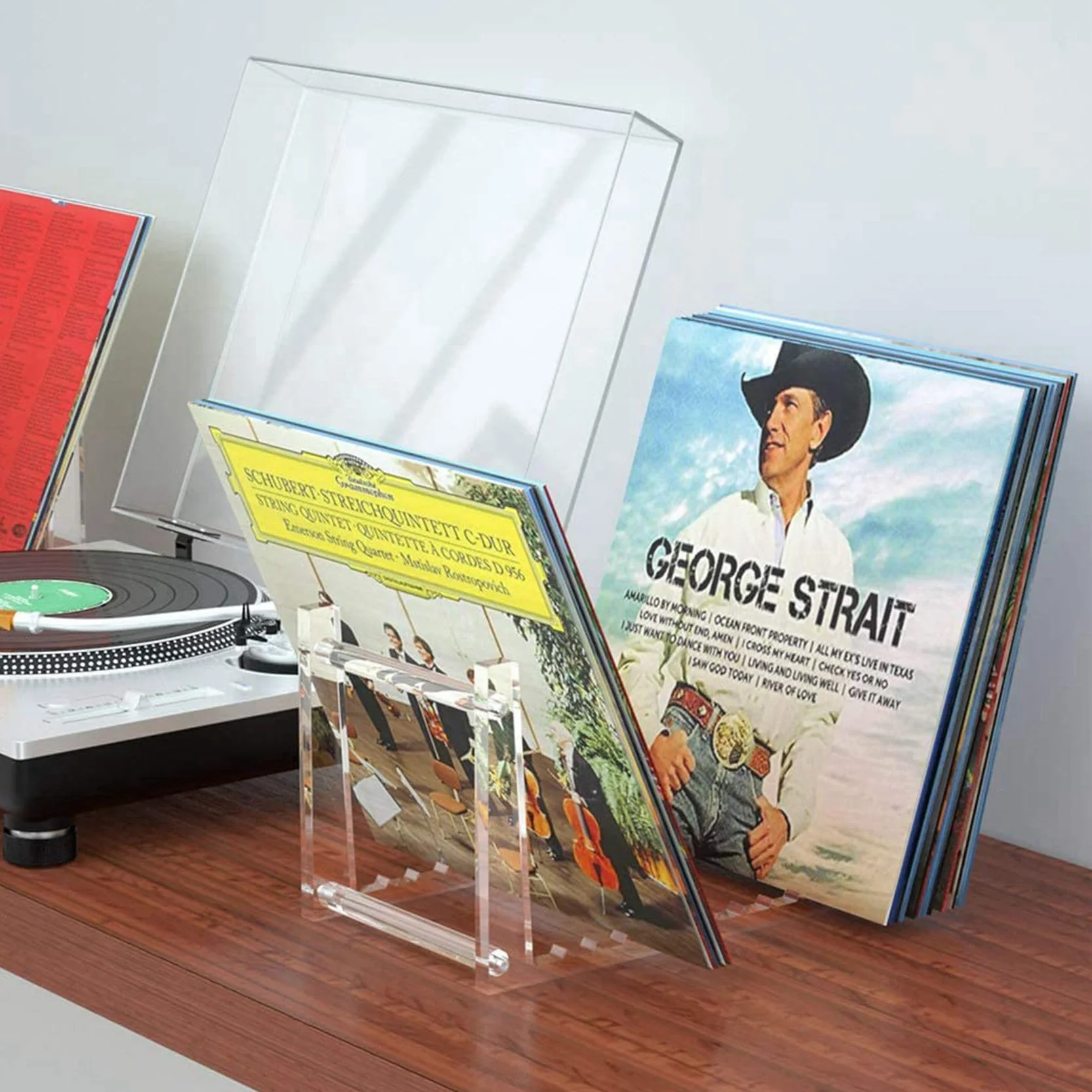4X Przezroczysty Uchwyt na PłYtę Winylową do Przechowywania Albumów na Biurku, WyśWietlacz PółKi z PłYt Winylowych Akrylowych 50 PłYt LP