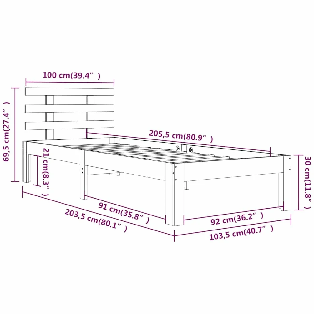 lite drewno sosnowe nowoczesna sypialnia z zagłówkiem 100 x 200 cm brąz | Rama łóżka lite drewno sosnowe 100x200 cm stelaż z zagłówkiem do sypialni