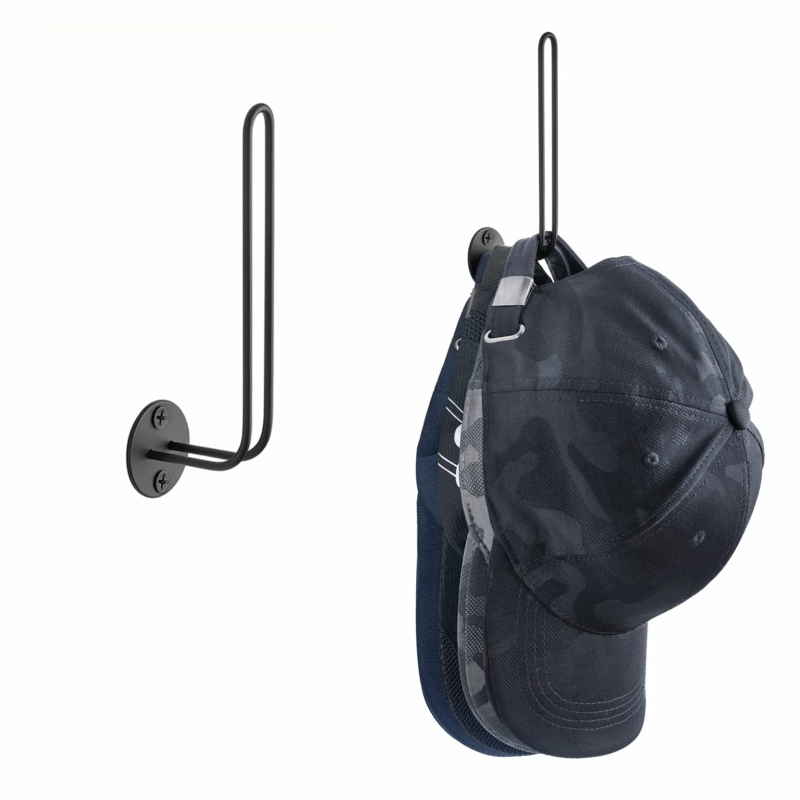 Mkono Czarny metalowy organizer na kapelusze, zestaw 2 haczyków ściennych w kształcie litery L, mieści 20 czapek, oszczędność miejsca, minimalistyczny design, antypoślizgowy, idealny do czapek z