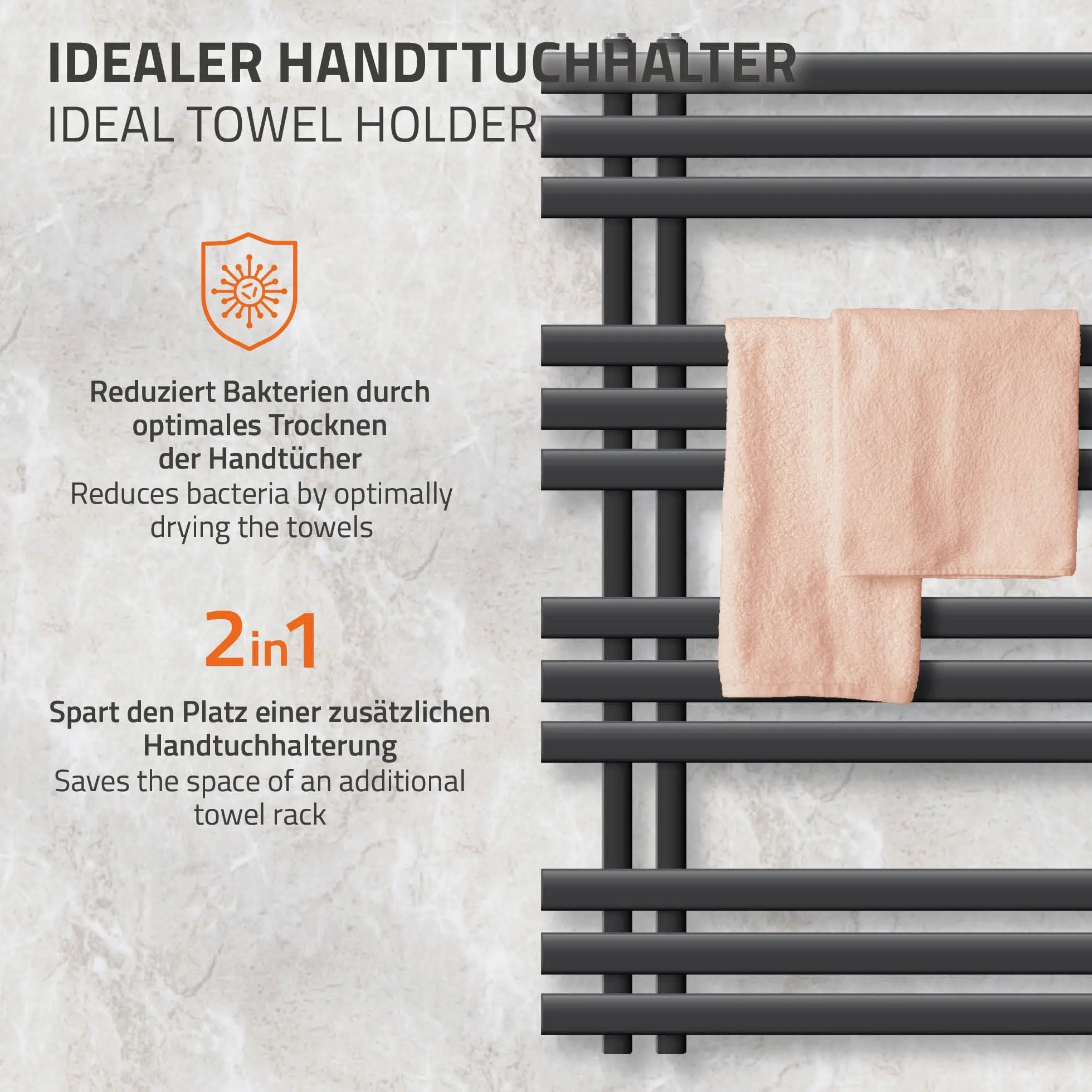 ECD Germany Iron EM Design Grzejnik łazienkowy elektryczny 500 x 1000 mm Antracyt z prętem grzewczym 300W Chrom Duża pojemność - Design Radiator Panel Radiator Towel Warmer Towel Dryer