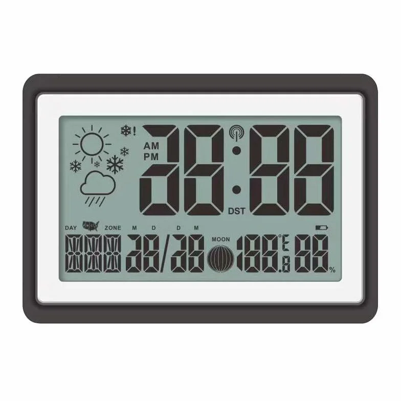 Zegar cyfrowy z wyświetlaczem LCD, zegar ścienny, zegary biurkowe, zasilanie bateryjne, pogoda, dzień tygodnia, wilgotność powietrza, 12/24 godziny, prognoza pogody