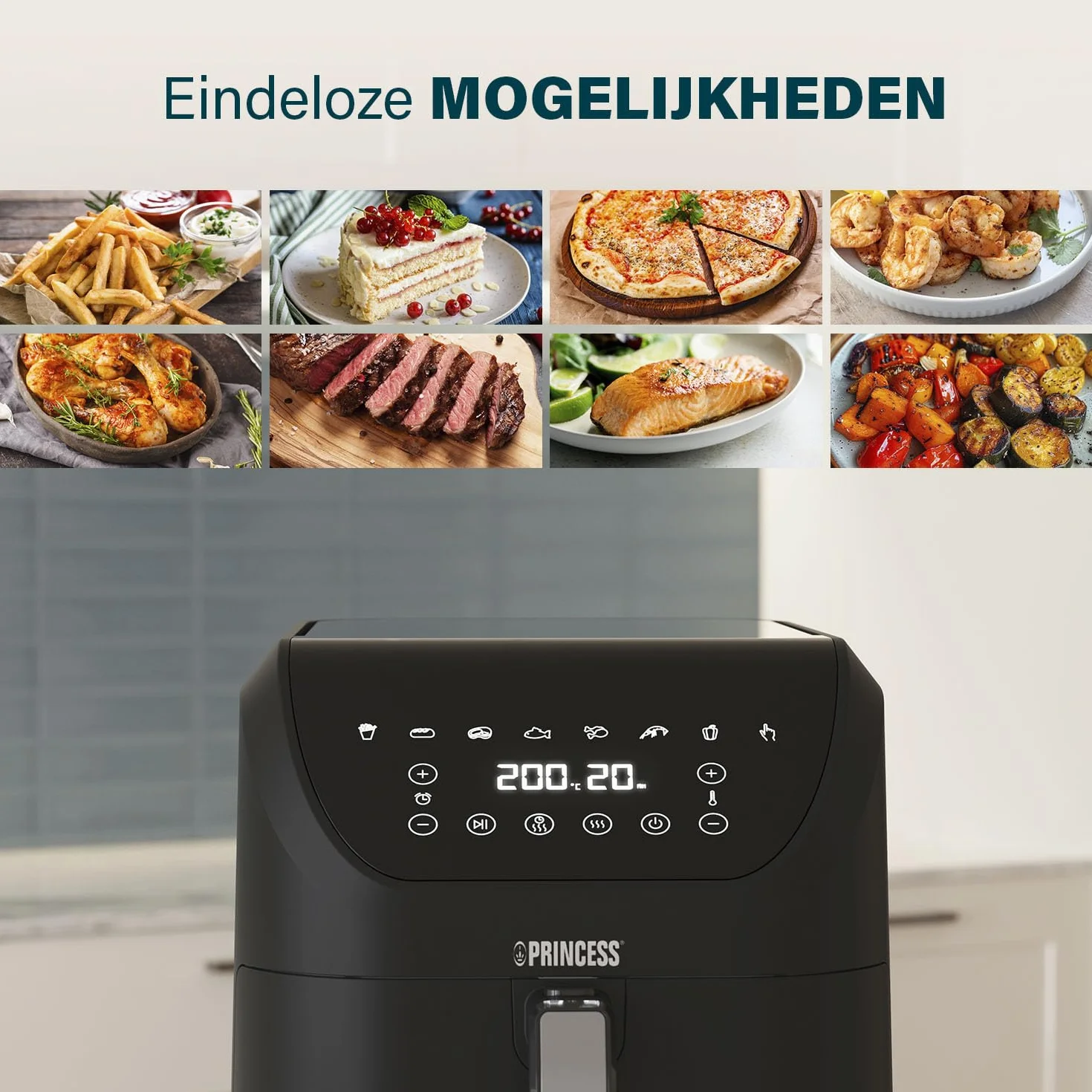 Princess SlimFry bezolejowa frytkownica, oszczędzająca miejsce, bez BPA, 8 l, 8 programów, regulowana temperatura i timer, 2000 W, 182256