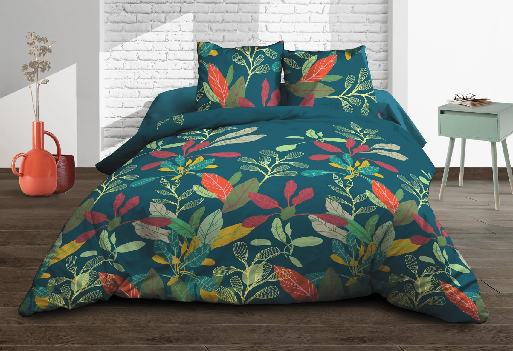 Le linge de Jules Prześcieradło płaskie z gumką 160 x 200 + 2 T, czysta bawełna 57 nitek - Acapulco