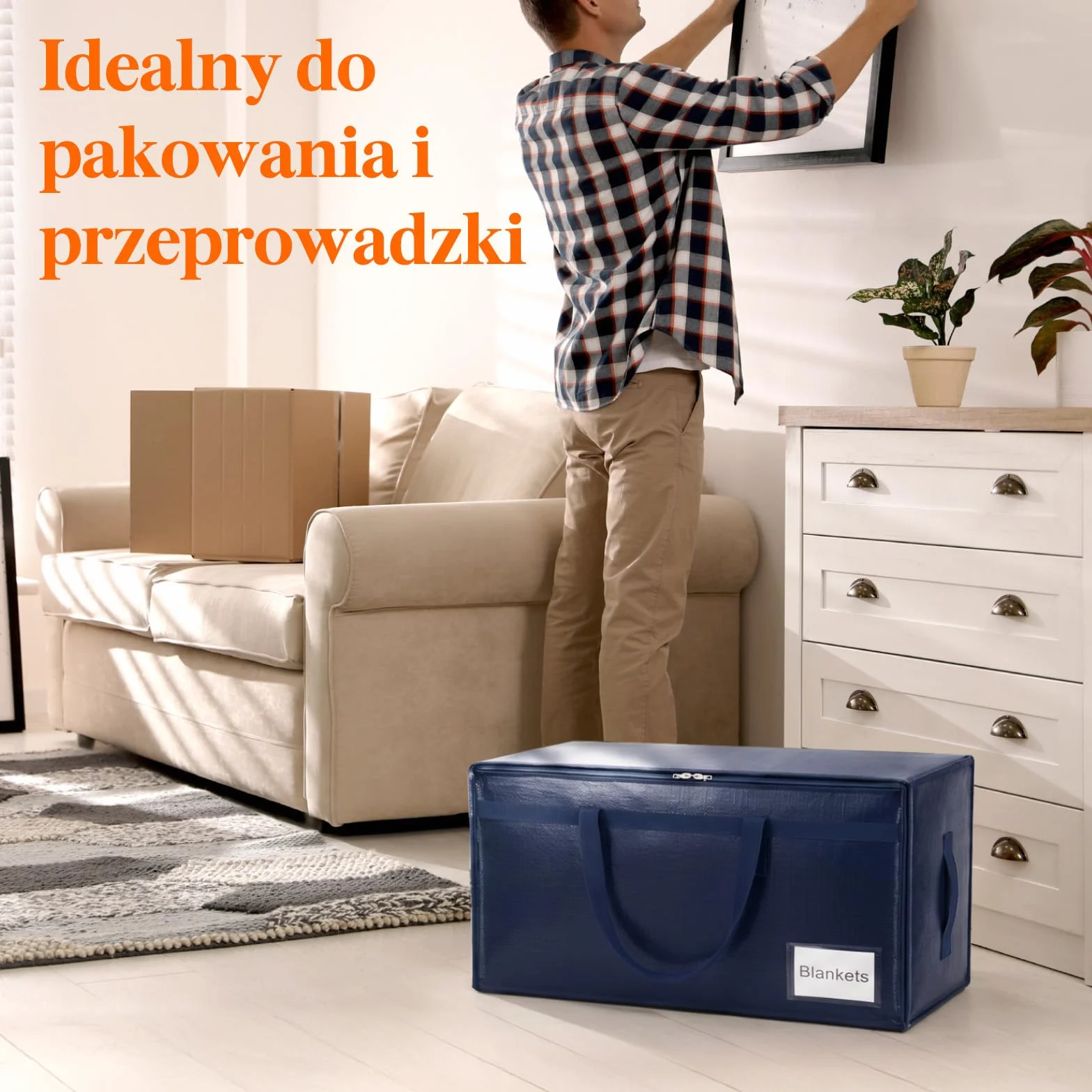 Lifewit 4 Sztuki 90 L Torby Do Przeprowadzki Z Uchwytem, Przechowywania Kołder, Duża Torba Z Zamkiem Błyskawicznym, Do Przechowywania Pościeli, Niebieski