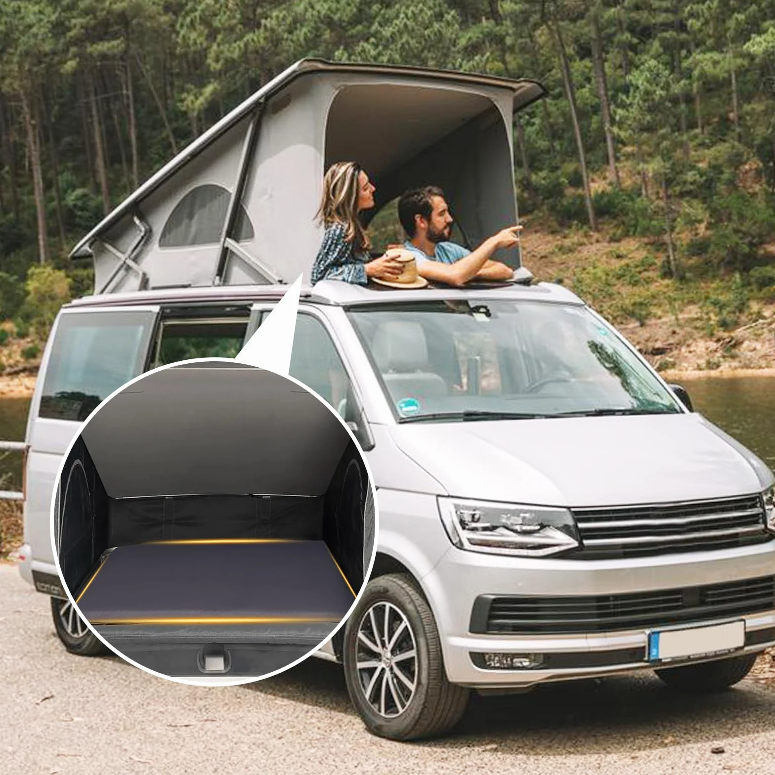 Prześcieradło z gumką do przyczepy kempingowej VW California T6.1, dach rozkładany, na tylne łóżko, łóżko piętrowe, zamiennik do przyczepy kempingowej, szare prześcieradło z gumką, do kampera