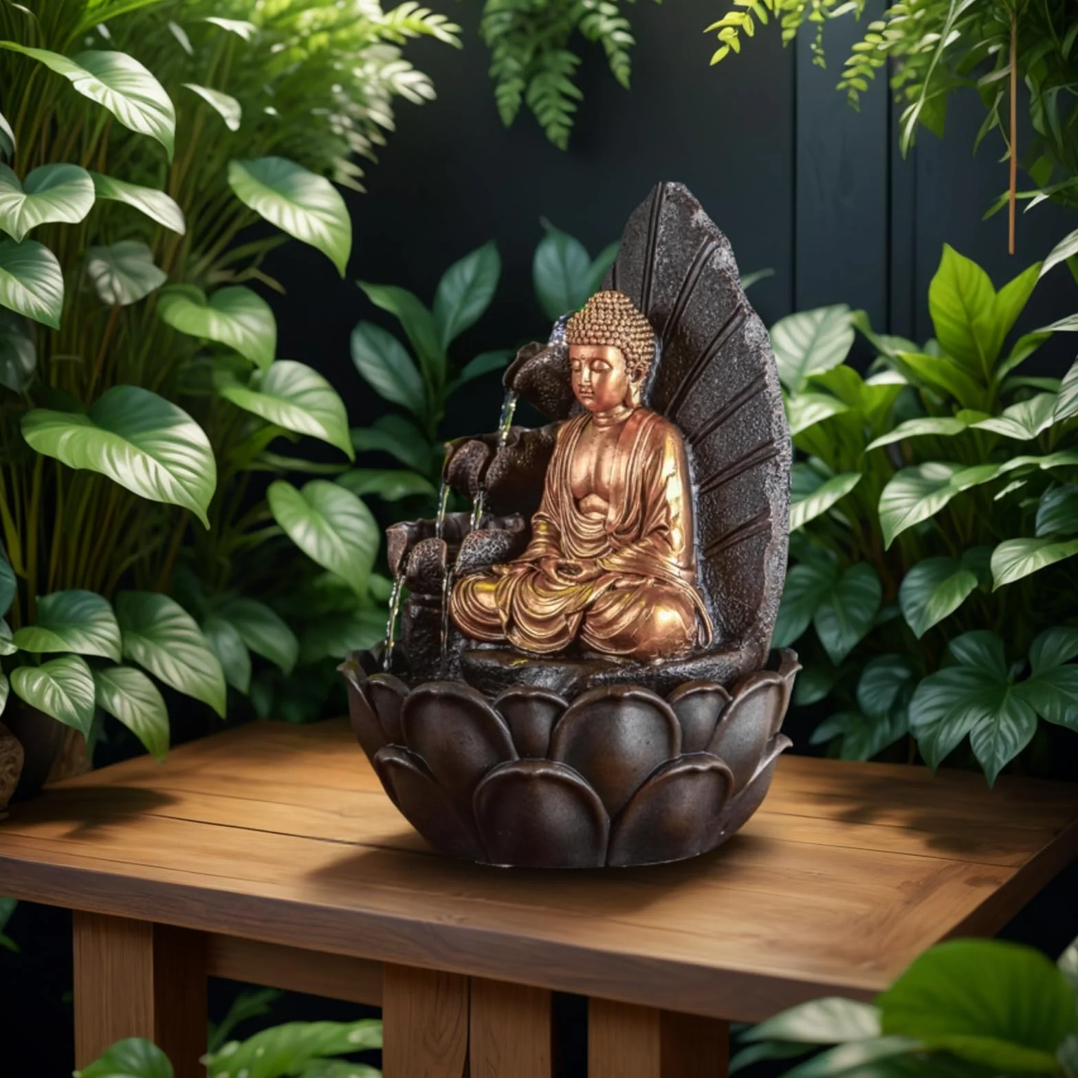 ZEN'LIGHT, Budda Hartha Fontanna, Zen i Feng Shui, oryginalny prezent Budda - wielokolorowe oświetlenie LED, cicha pompa, szer. 27 x szer. 27 x wys. 40 cm